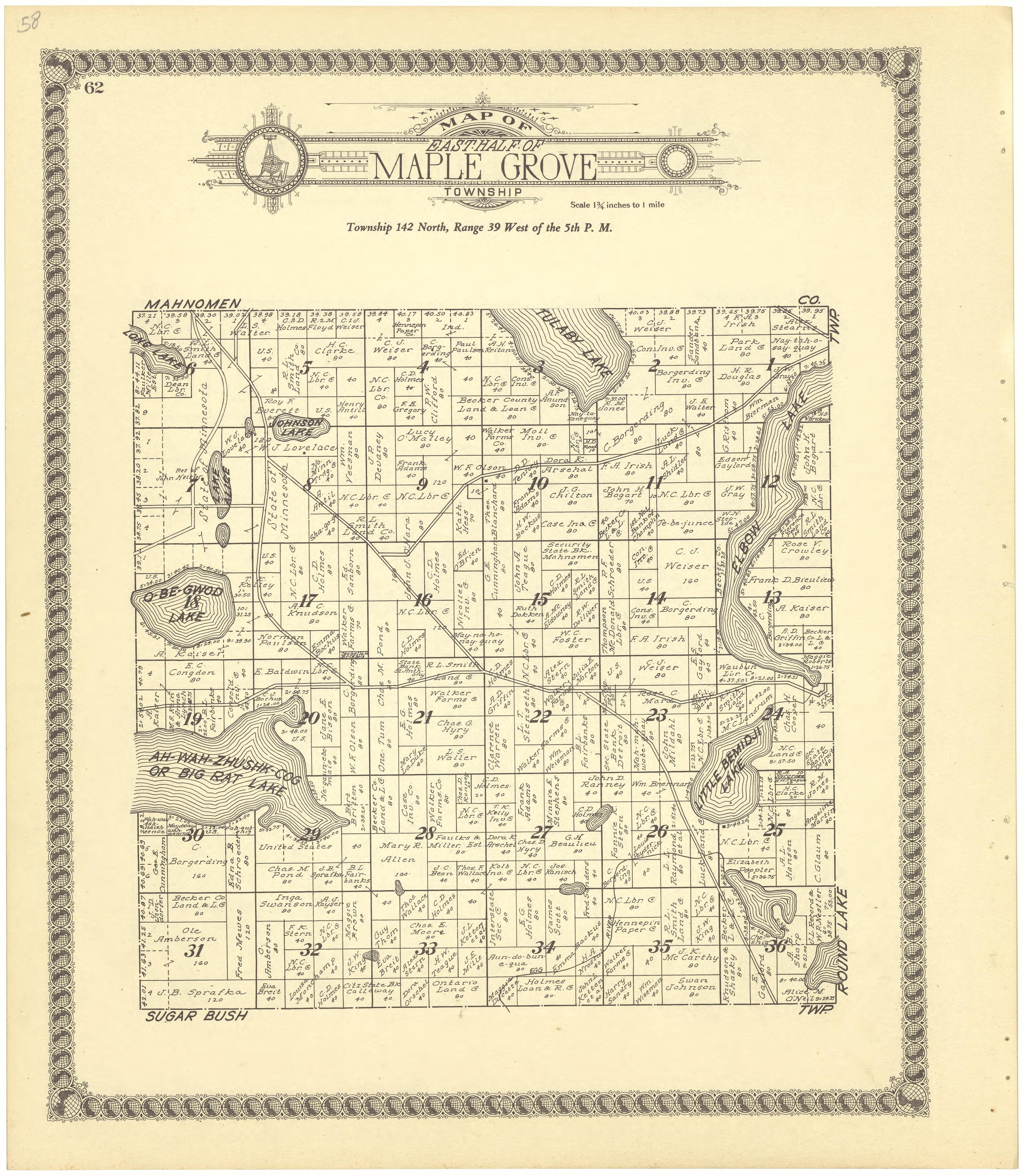 Map of East Half of Maple Grove from Standard Atlas of Becker County, Minnesota : Including a Plat Book of the Villages, Cities and Townships of the County, Map of the State, United States and World : Patrons Directory, Reference … 1929 by Relic Map Company