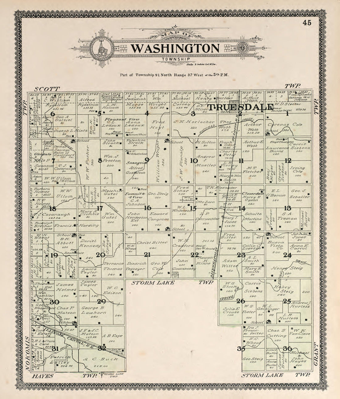 Washington from Standard Atlas of Buena Vista County, Iowa : Including a Plat Book of the Villages, Cities and Townships of the County, Map of the State, United States and World, Patrons Directory, Reference … 1908 by Relic Map Company