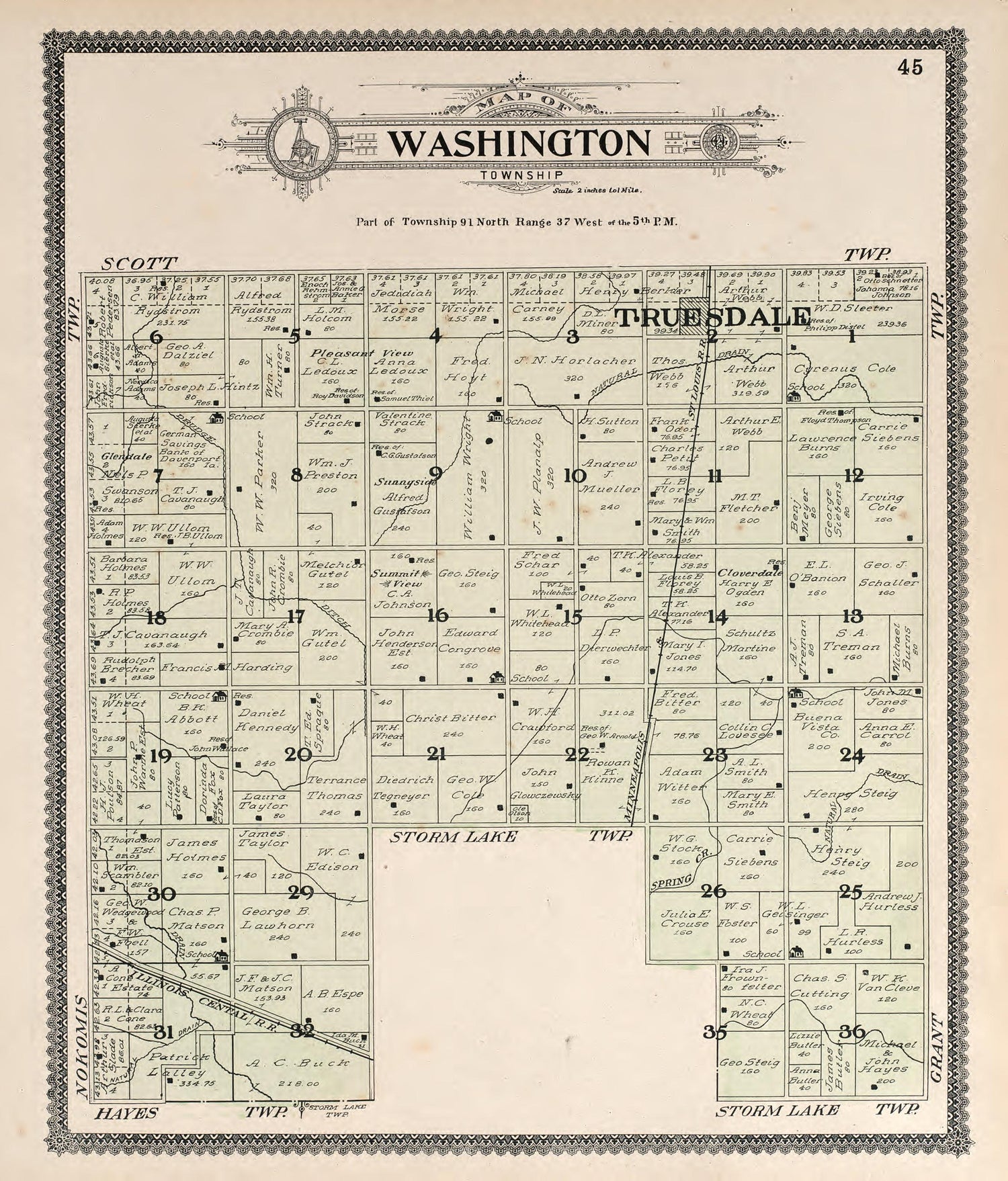 Washington from Standard Atlas of Buena Vista County, Iowa : Including a Plat Book of the Villages, Cities and Townships of the County, Map of the State, United States and World, Patrons Directory, Reference … 1908 by Relic Map Company