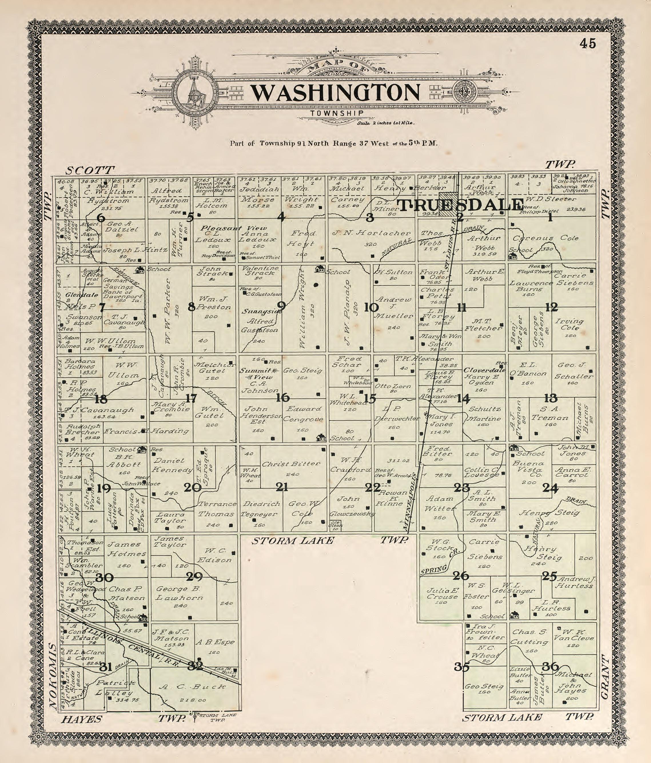 Washington from Standard Atlas of Buena Vista County, Iowa : Including a Plat Book of the Villages, Cities and Townships of the County, Map of the State, United States and World, Patrons Directory, Reference … 1908 by Relic Map Company