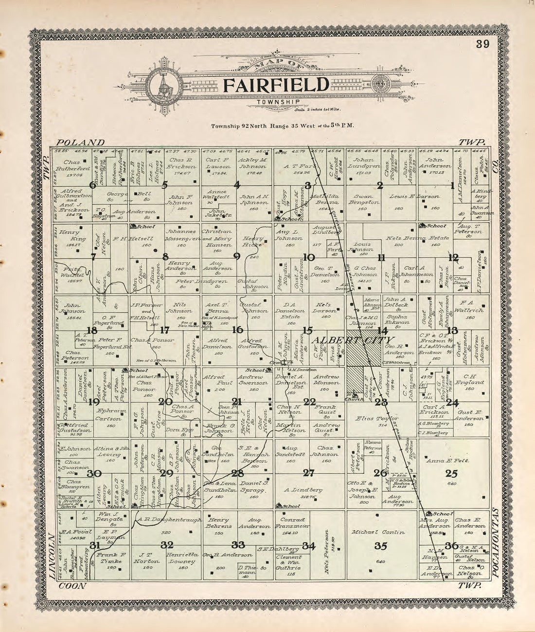 Fairfield from Standard Atlas of Buena Vista County, Iowa : Including a Plat Book of the Villages, Cities and Townships of the County, Map of the State, United States and World, Patrons Directory, Reference … 1908 by Relic Map Company