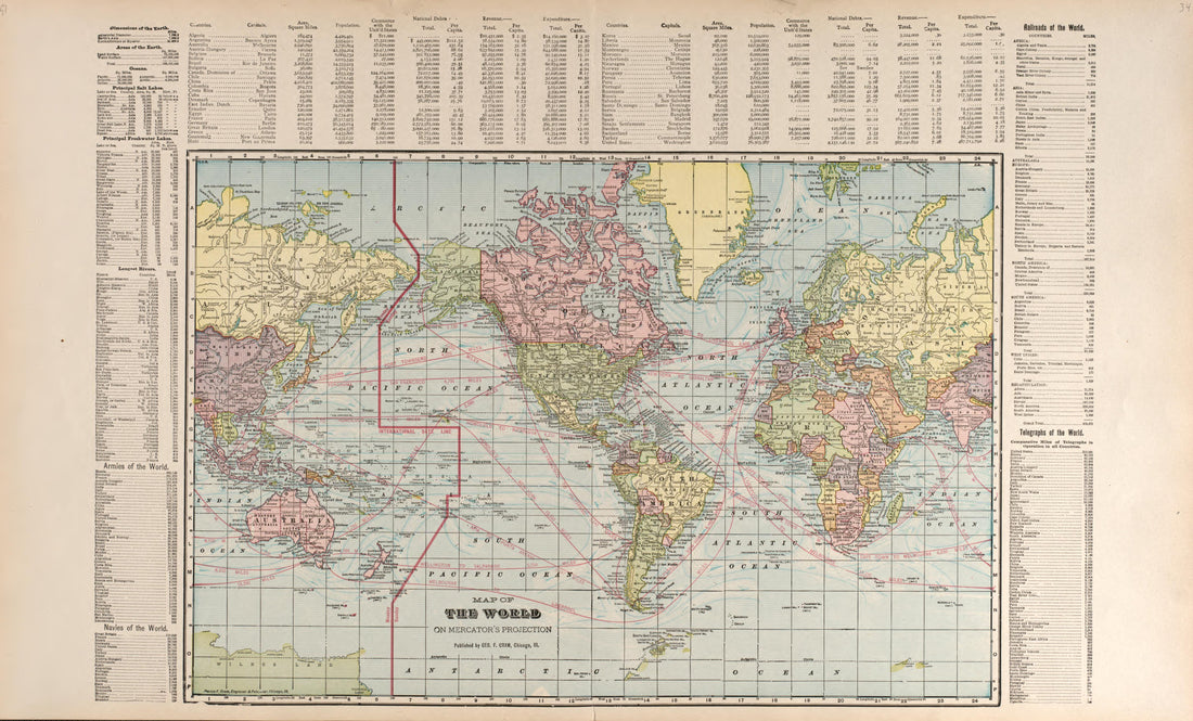 Map of the World from Standard Atlas of Buena Vista County, Iowa : Including a Plat Book of the Villages, Cities and Townships of the County, Map of the State, United States and World, Patrons Directory, Reference … 1908 by Relic Map Company