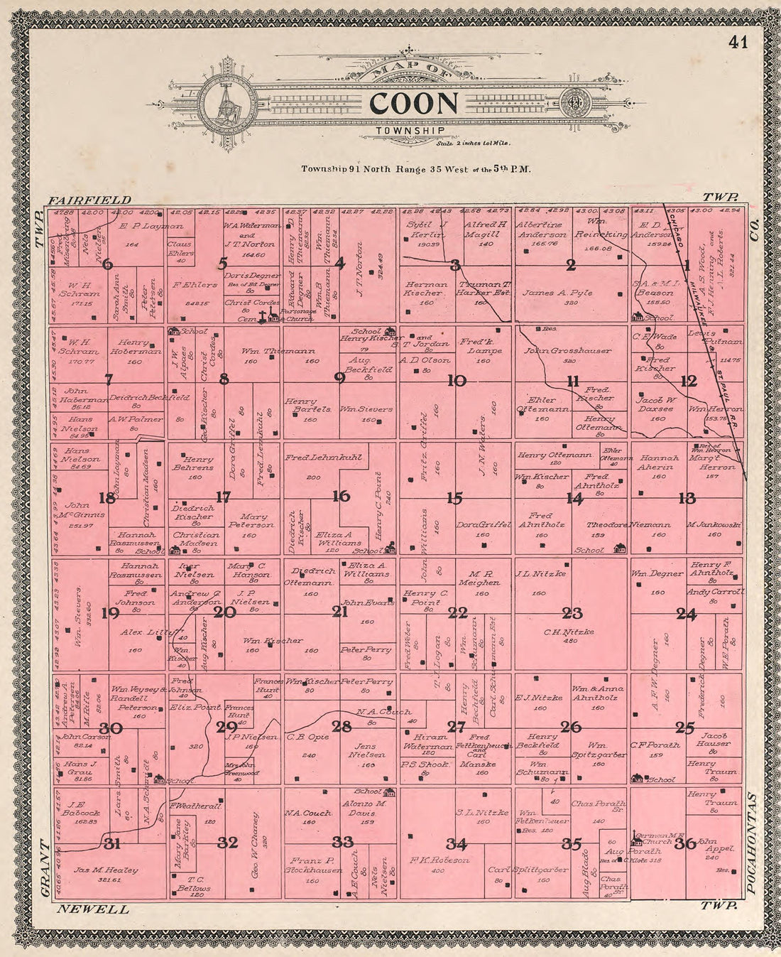 Coon from Standard Atlas of Buena Vista County, Iowa : Including a Plat Book of the Villages, Cities and Townships of the County, Map of the State, United States and World, Patrons Directory, Reference … 1908 by Relic Map Company