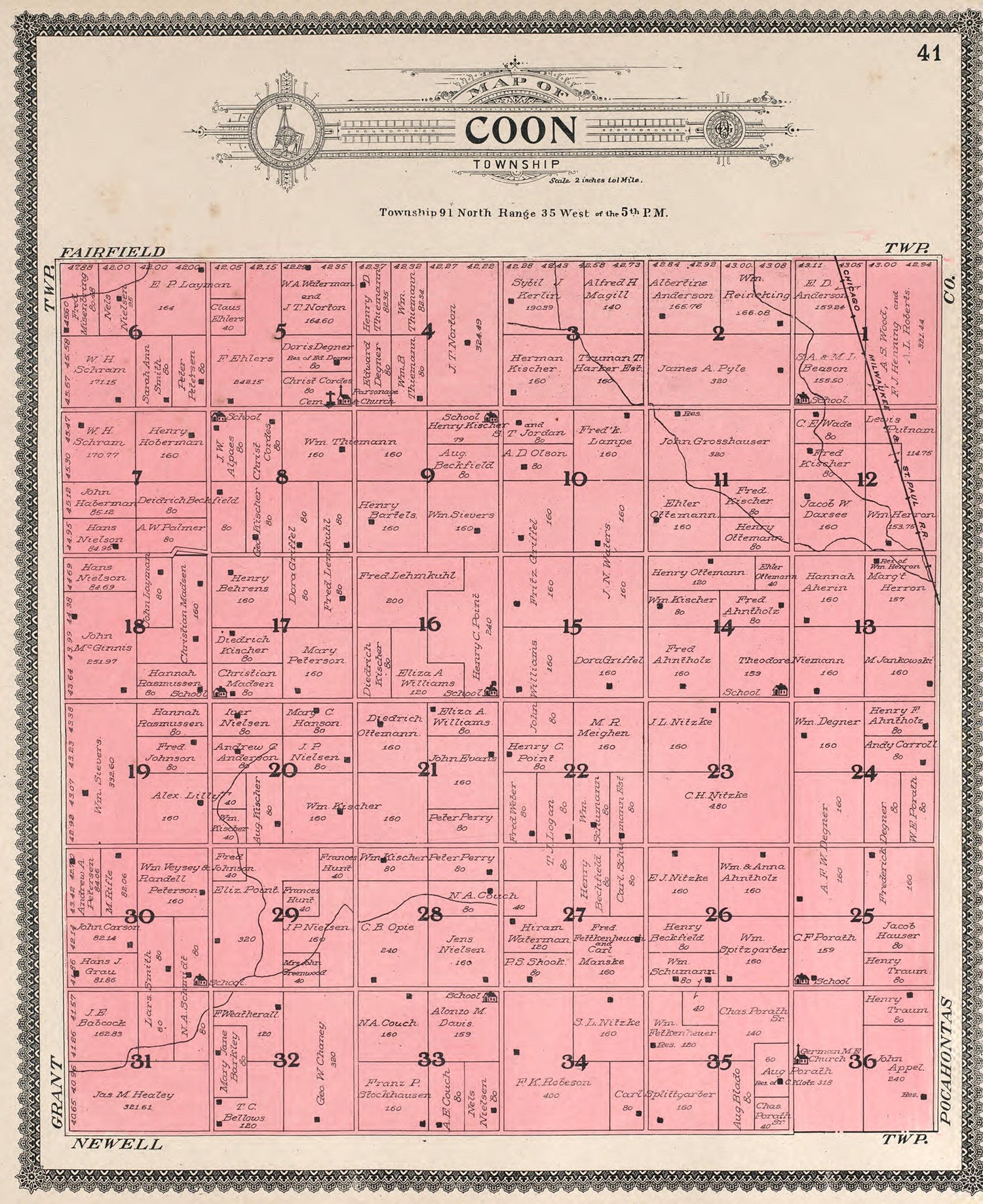 Coon from Standard Atlas of Buena Vista County, Iowa : Including a Plat Book of the Villages, Cities and Townships of the County, Map of the State, United States and World, Patrons Directory, Reference … 1908 by Relic Map Company