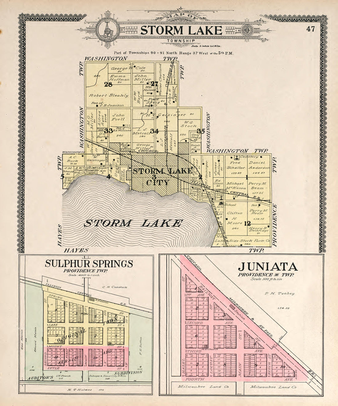Storm Lake from Standard Atlas of Buena Vista County, Iowa : Including a Plat Book of the Villages, Cities and Townships of the County, Map of the State, United States and World, Patrons Directory, Reference … 1908 by Relic Map Company
