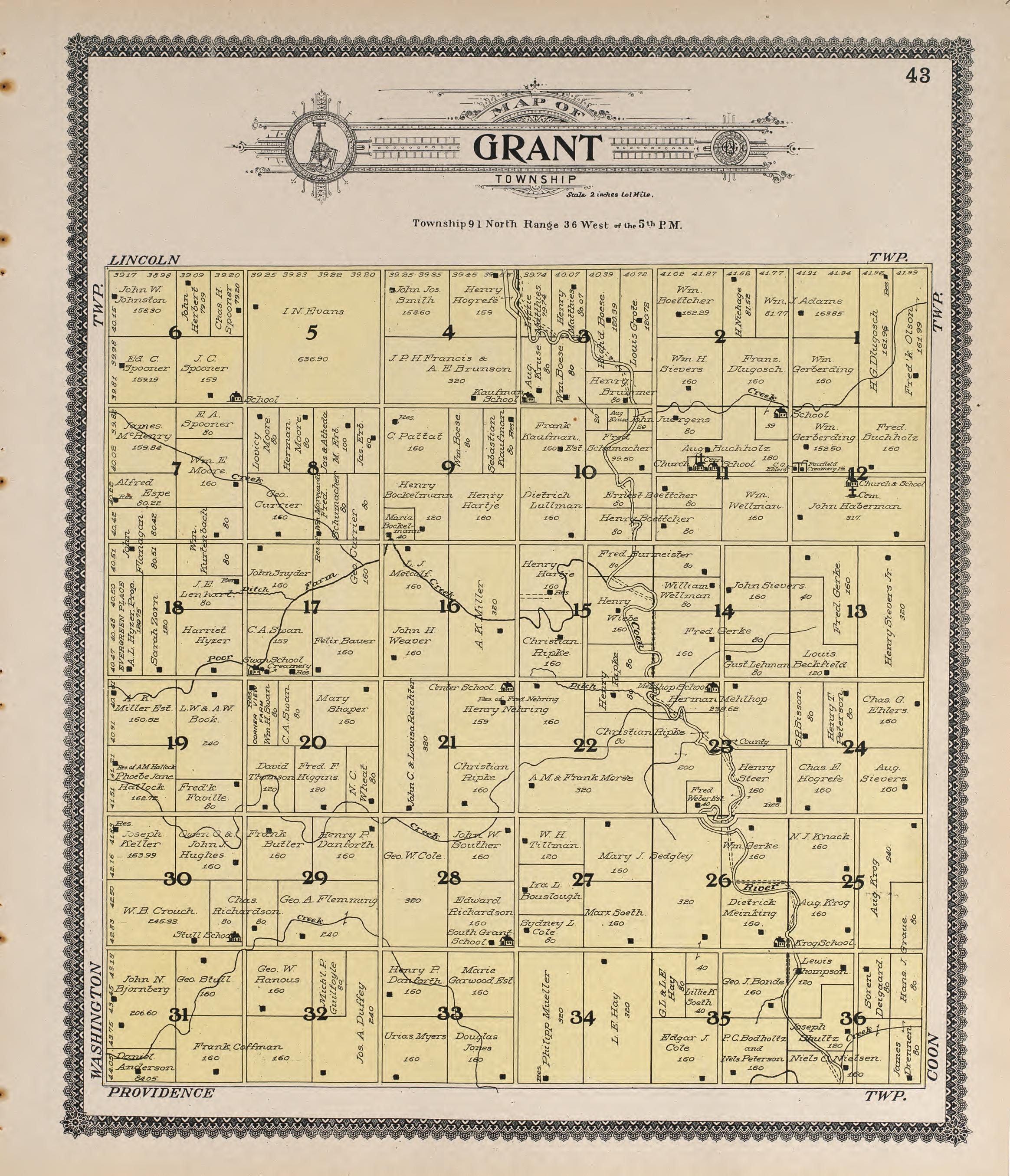 Grant from Standard Atlas of Buena Vista County, Iowa : Including a Plat Book of the Villages, Cities and Townships of the County, Map of the State, United States and World, Patrons Directory, Reference … 1908 by Relic Map Company