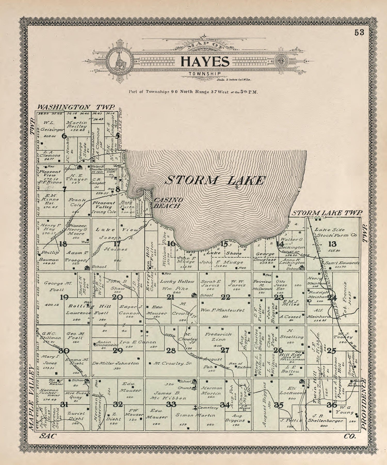 Hayes from Standard Atlas of Buena Vista County, Iowa : Including a Plat Book of the Villages, Cities and Townships of the County, Map of the State, United States and World, Patrons Directory, Reference … 1908 by Relic Map Company