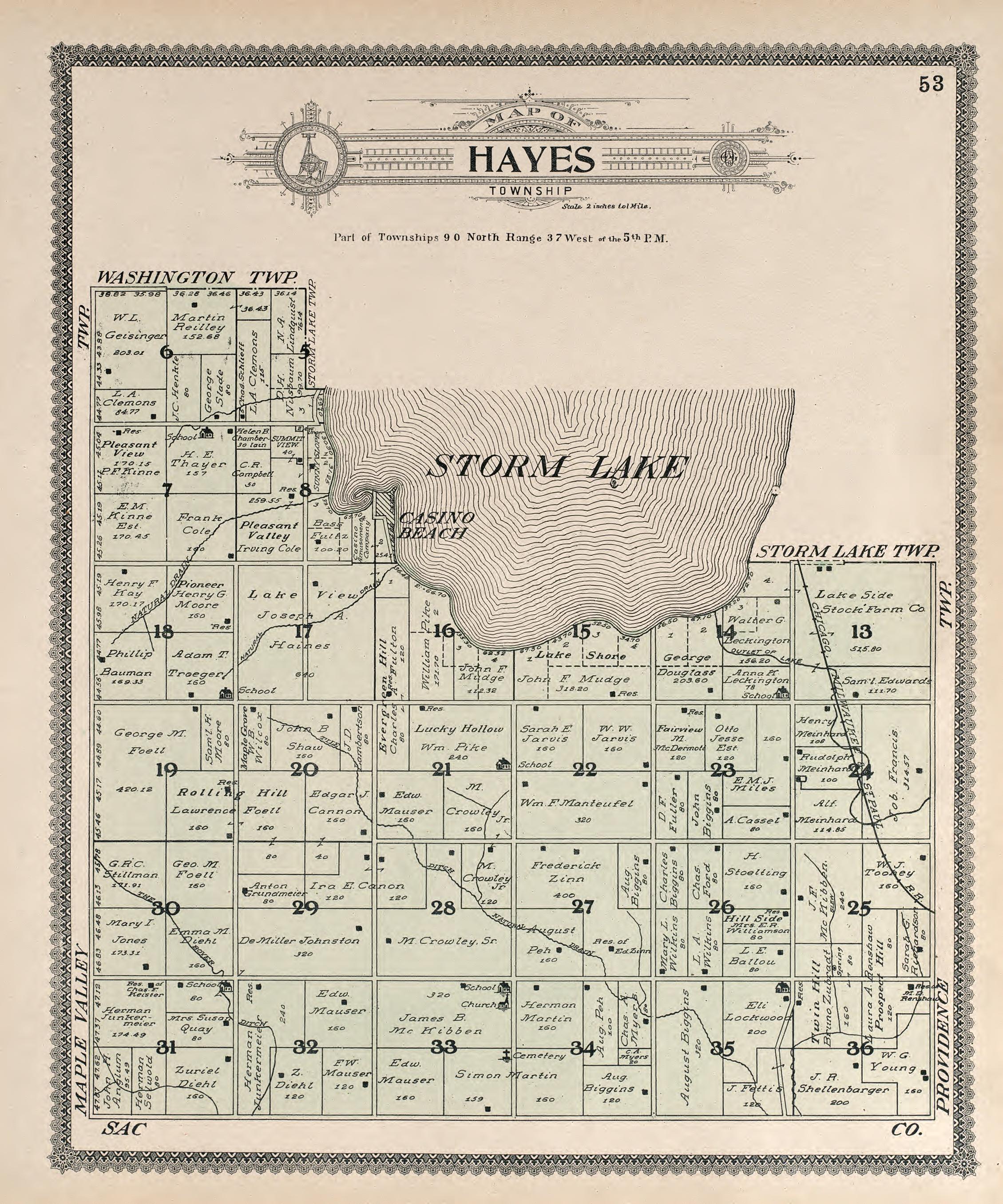 Hayes from Standard Atlas of Buena Vista County, Iowa : Including a Plat Book of the Villages, Cities and Townships of the County, Map of the State, United States and World, Patrons Directory, Reference … 1908 by Relic Map Company
