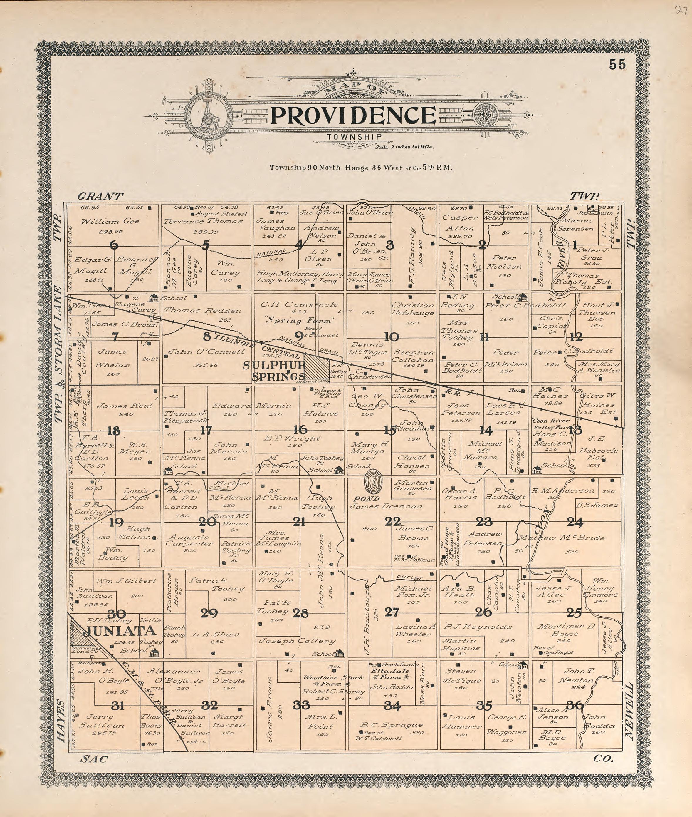 Providence from Standard Atlas of Buena Vista County, Iowa : Including a Plat Book of the Villages, Cities and Townships of the County, Map of the State, United States and World, Patrons Directory, Reference … 1908 by Relic Map Company