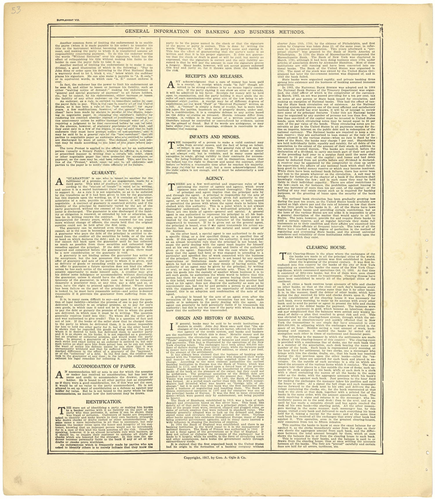 General Information On Banking and Business Methods - Supplement VIII from Standard Atlas of Cheyenne County, Kansas : Including a Plat Book of the Villages, Cities and Townships of the County, Map of the State, United States and World : Patrons Direc... by Relic Map Company