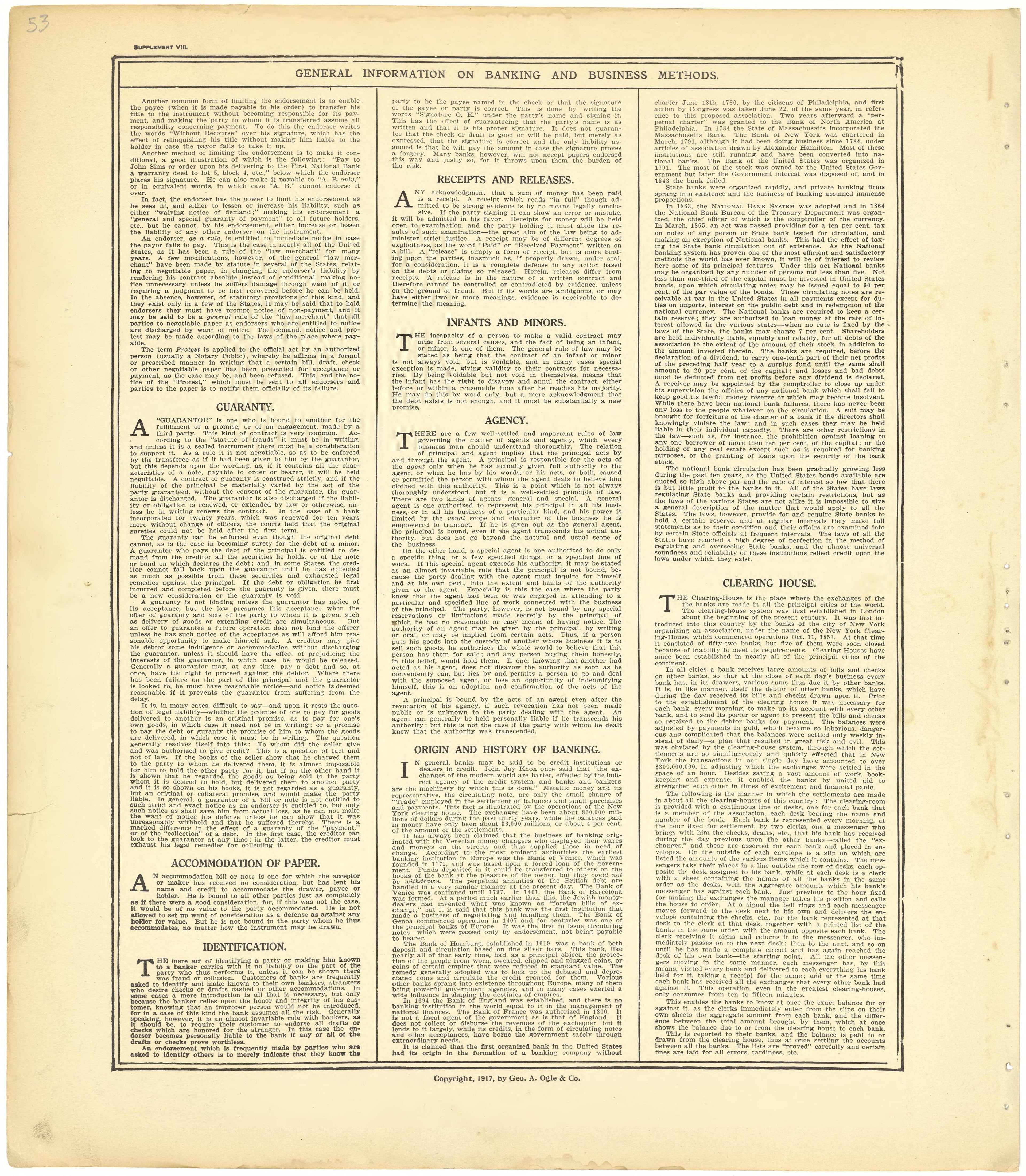 General Information On Banking and Business Methods - Supplement VIII from Standard Atlas of Cheyenne County, Kansas : Including a Plat Book of the Villages, Cities and Townships of the County, Map of the State, United States and World : Patrons Direc... by Relic Map Company