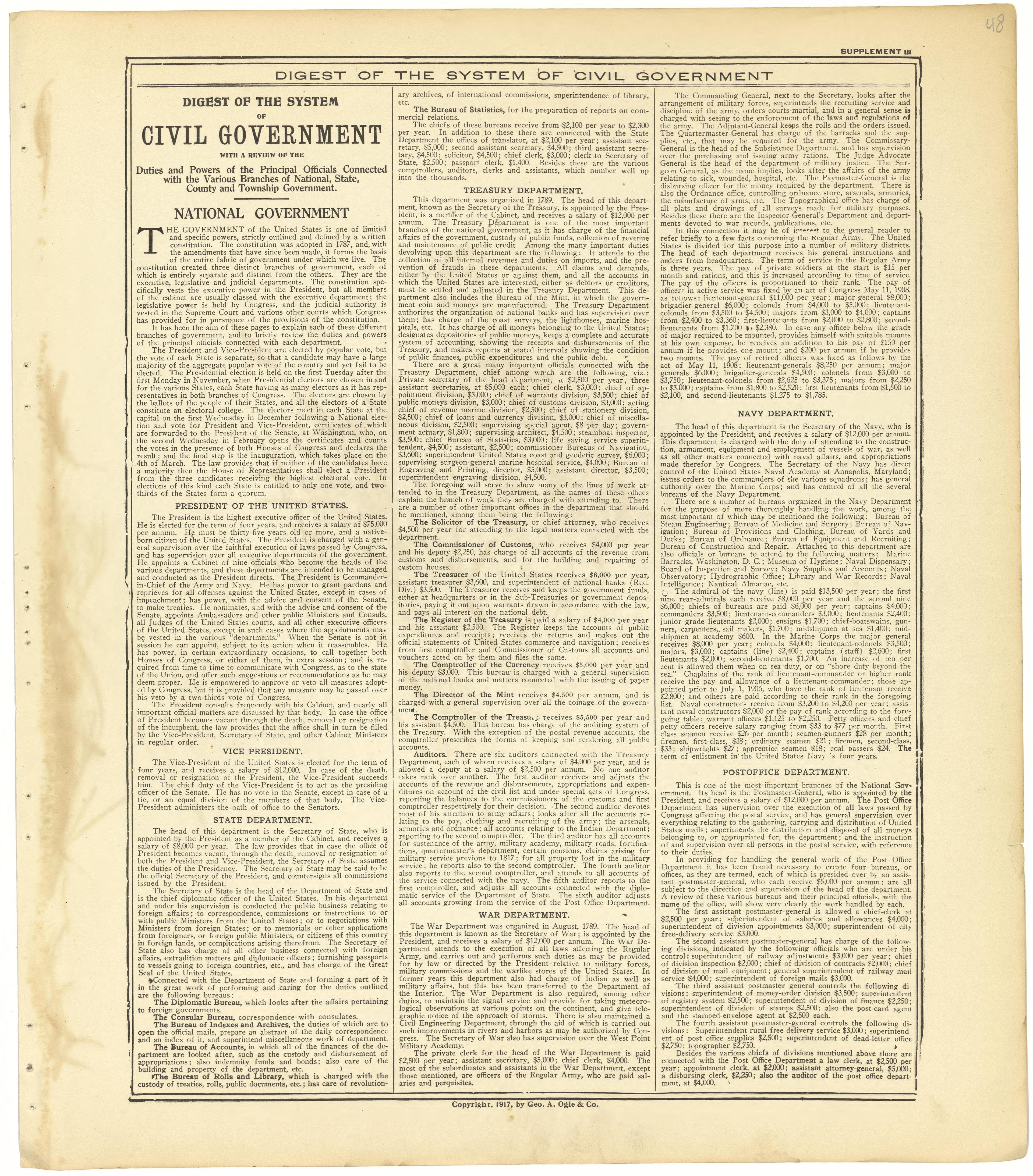 Digest of the System of Civil Government - Supplement III from Standard Atlas of Cheyenne County, Kansas : Including a Plat Book of the Villages, Cities and Townships of the County, Map of the State, United States and World : Patrons Directory, Refere... by Relic Map Company