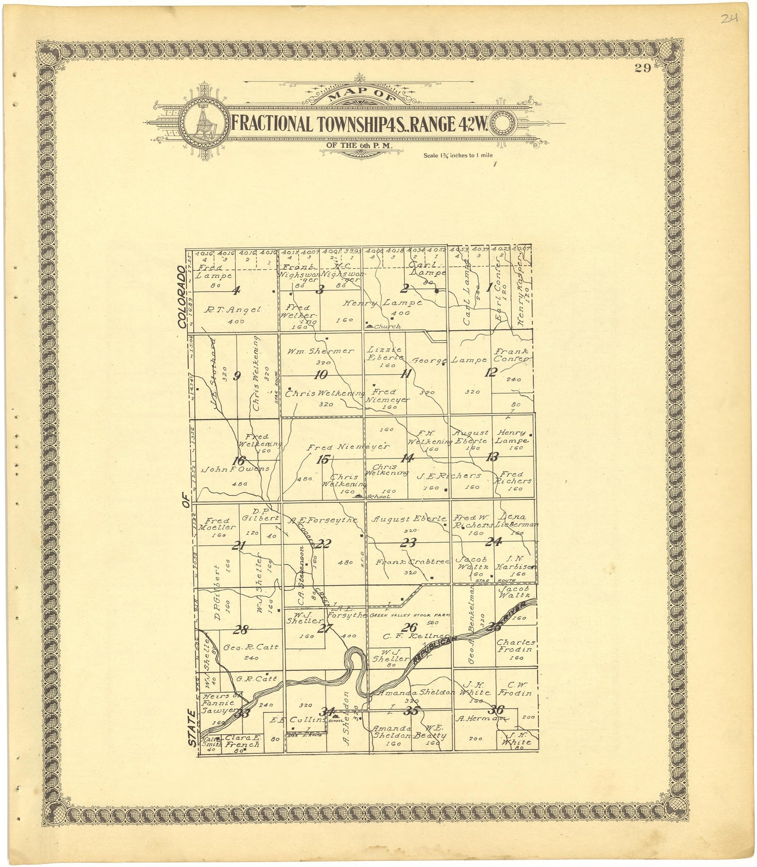 Map of Fractional Township 4S., Range 42W. of the 6th P.M. from Standard Atlas of Cheyenne County, Kansas : Including a Plat Book of the Villages, Cities and Townships of the County, Map of the State, United States and World : Patrons Directory, Refer... by Relic Map Company
