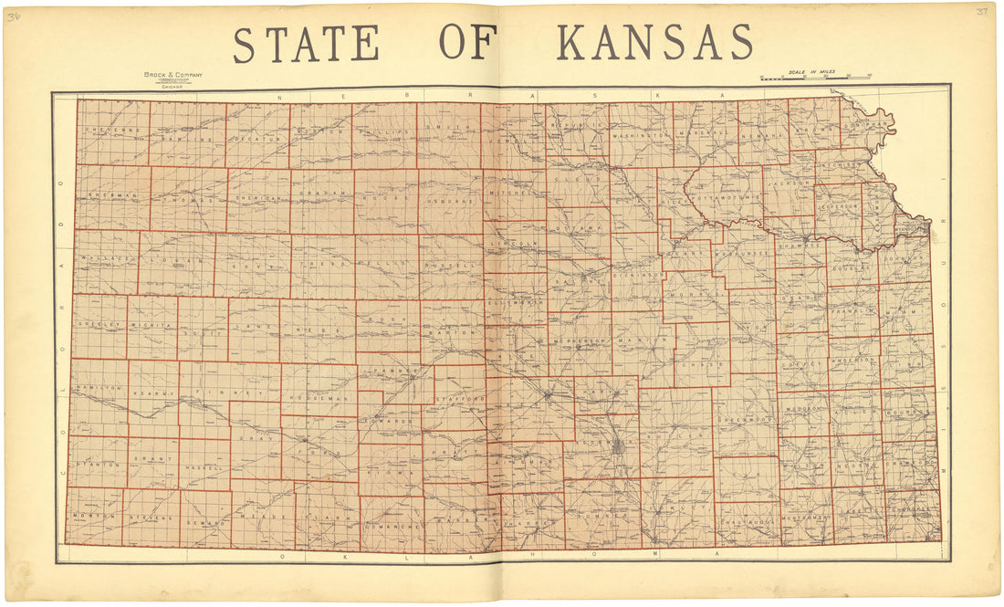 State of Kansas from Standard Atlas of Cheyenne County, Kansas : Including a Plat Book of the Villages, Cities and Townships of the County, Map of the State, United States and World : Patrons Directory, Reference … 1928 by Relic Map Company