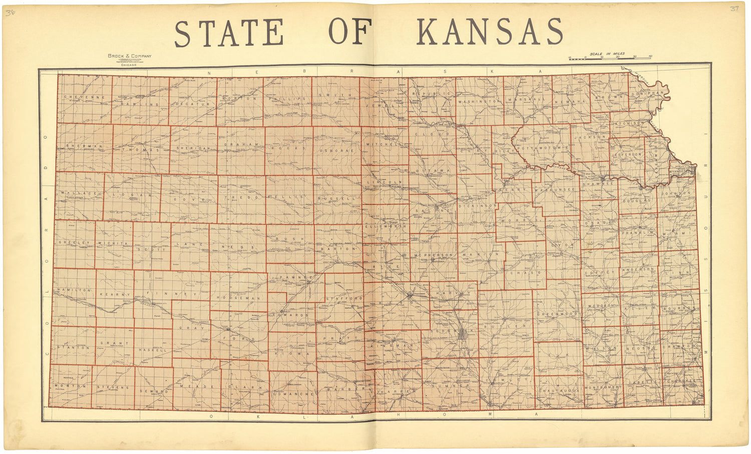 State of Kansas from Standard Atlas of Cheyenne County, Kansas : Including a Plat Book of the Villages, Cities and Townships of the County, Map of the State, United States and World : Patrons Directory, Reference … 1928 by Relic Map Company