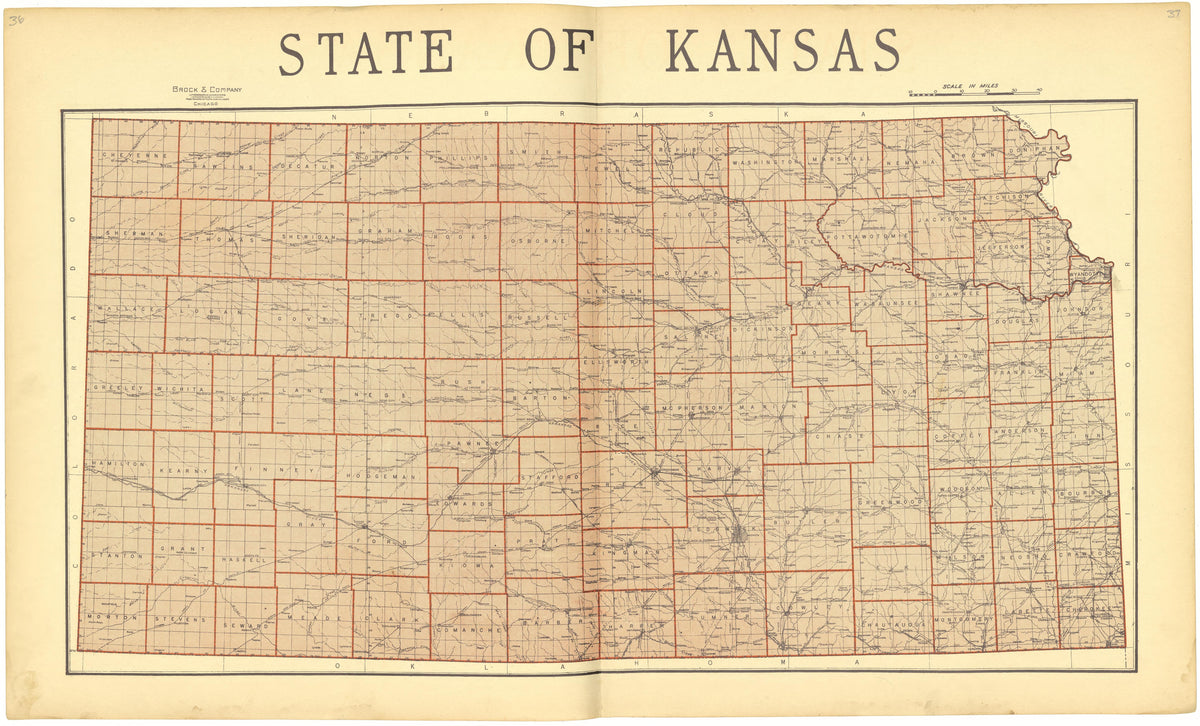 State of Kansas from Standard Atlas of Cheyenne County, Kansas : Including a Plat Book of the Villages, Cities and Townships of the County, Map of the State, United States and World : Patrons Directory, Reference … 1928 by Relic Map Company