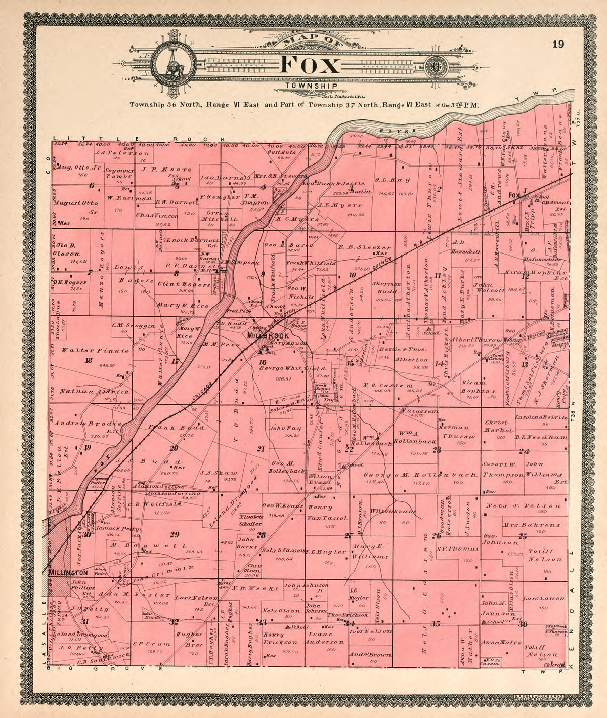 Fox Township from Standard Atlas of Kendall County, Illinois : Including a Plat Book of the Villages, Cities and Townships of the County, Map of the State, United States and World : Patrons Directory, Reference … 1903 by Relic Map Company