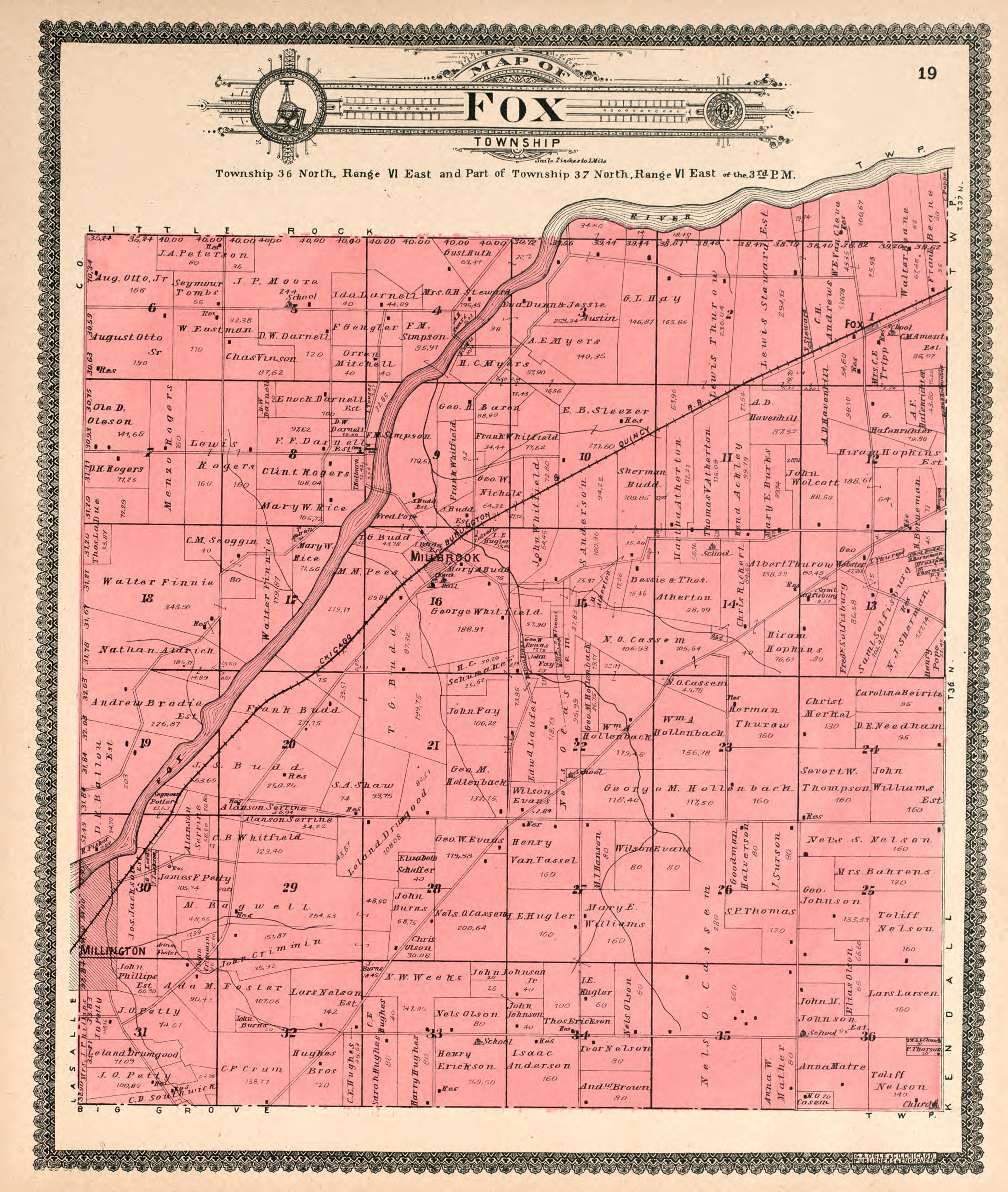Fox Township from Standard Atlas of Kendall County, Illinois : Including a Plat Book of the Villages, Cities and Townships of the County, Map of the State, United States and World : Patrons Directory, Reference … 1903 by Relic Map Company
