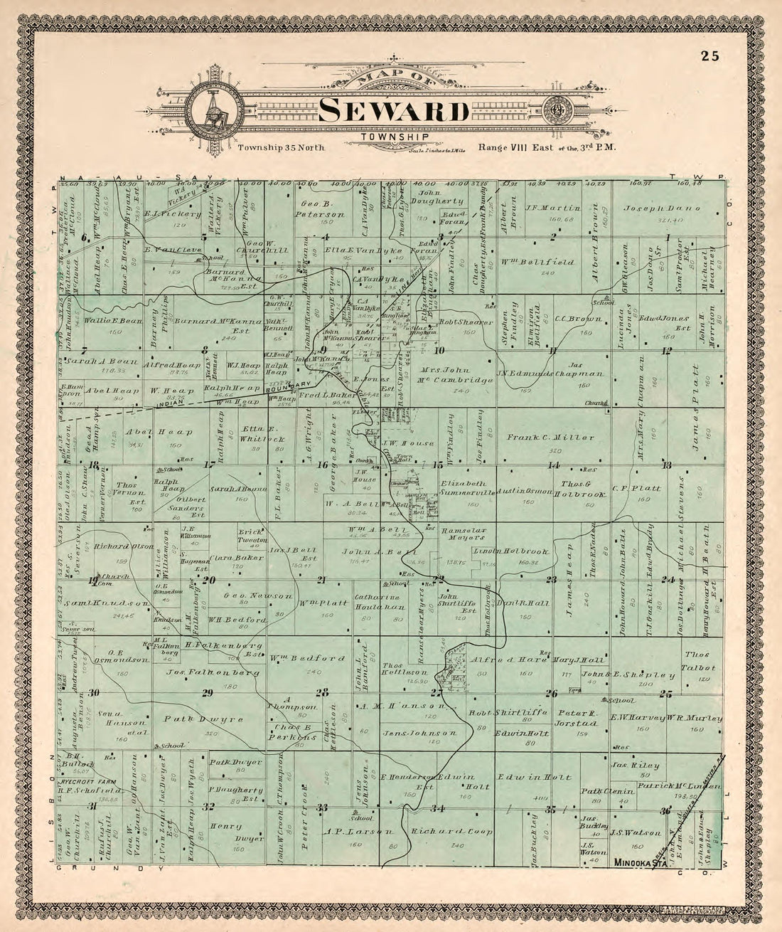 Seward Township from Standard Atlas of Kendall County, Illinois : Including a Plat Book of the Villages, Cities and Townships of the County, Map of the State, United States and World : Patrons Directory, Reference … 1903 by Relic Map Company
