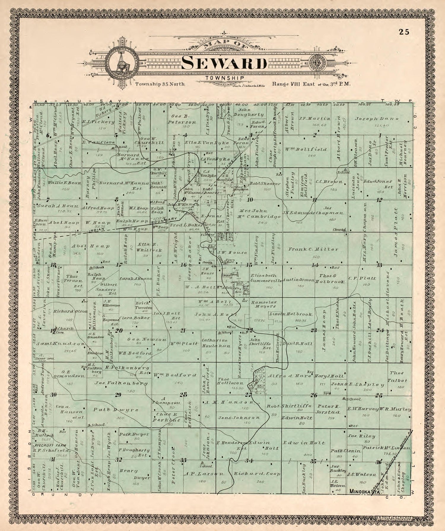 Seward Township from Standard Atlas of Kendall County, Illinois : Including a Plat Book of the Villages, Cities and Townships of the County, Map of the State, United States and World : Patrons Directory, Reference … 1903 by Relic Map Company