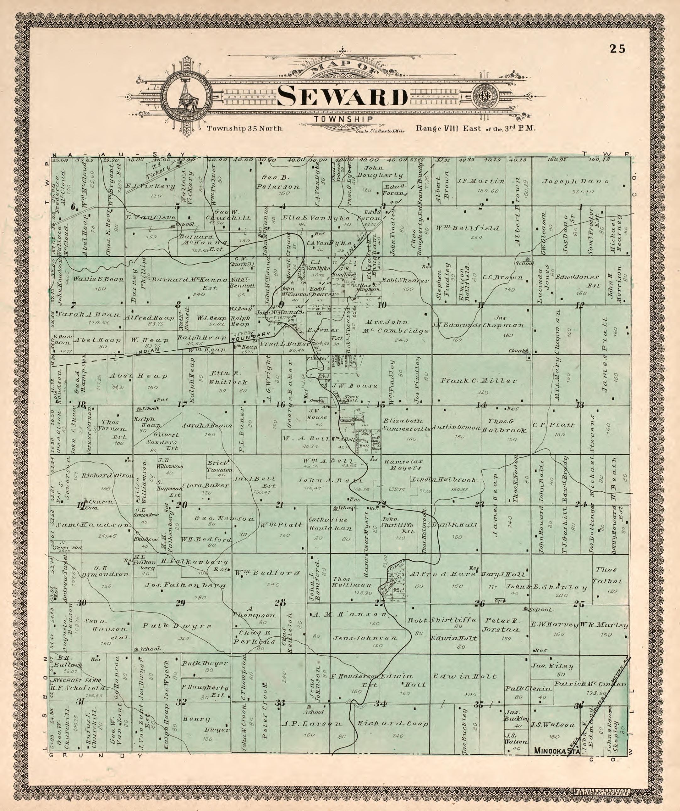 Seward Township from Standard Atlas of Kendall County, Illinois : Including a Plat Book of the Villages, Cities and Townships of the County, Map of the State, United States and World : Patrons Directory, Reference … 1903 by Relic Map Company