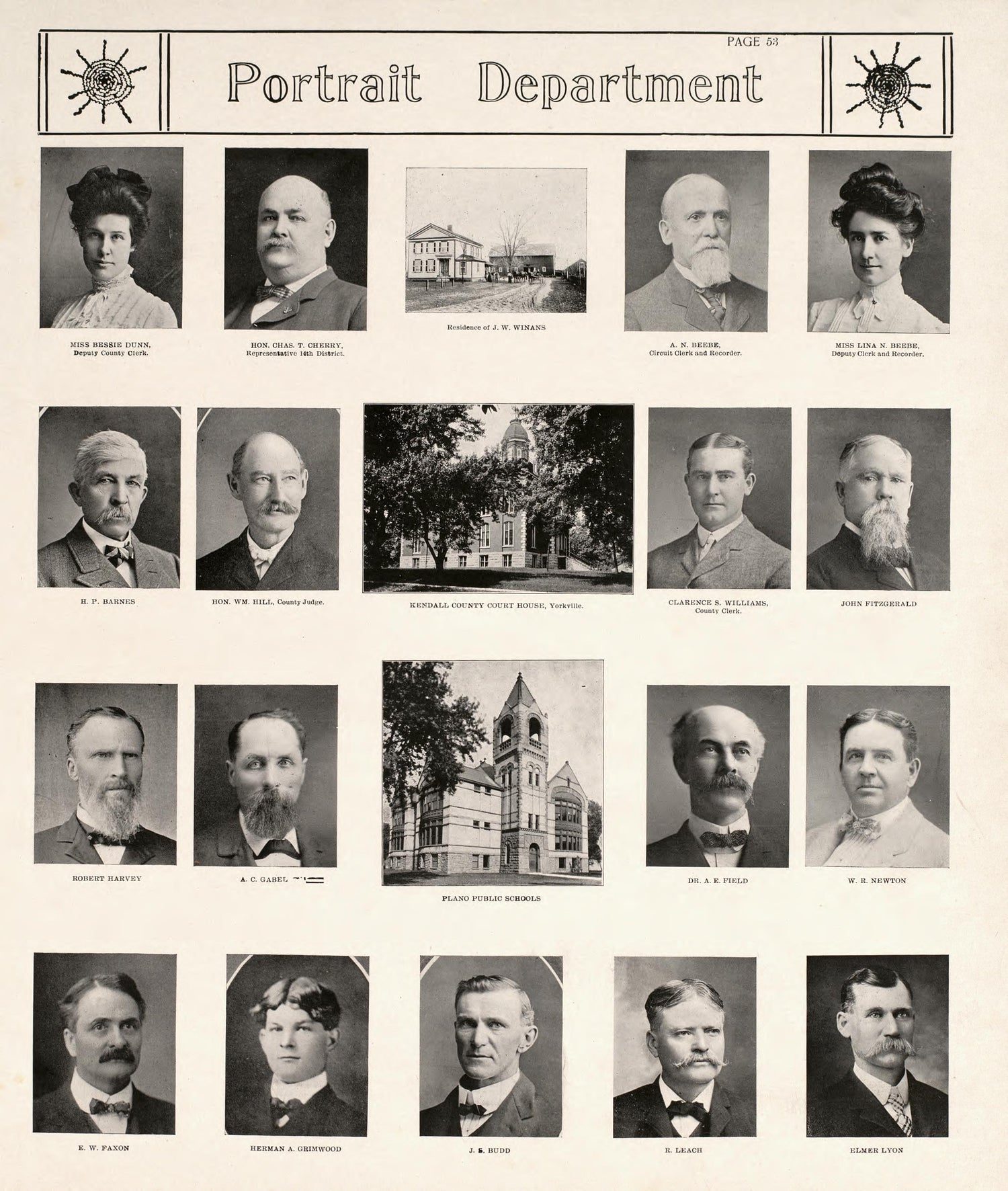 Portrait Department, Pt. 1 from Standard Atlas of Kendall County, Illinois : Including a Plat Book of the Villages, Cities and Townships of the County, Map of the State, United States and World : Patrons Directory, Reference … 1903 by Relic Map Company