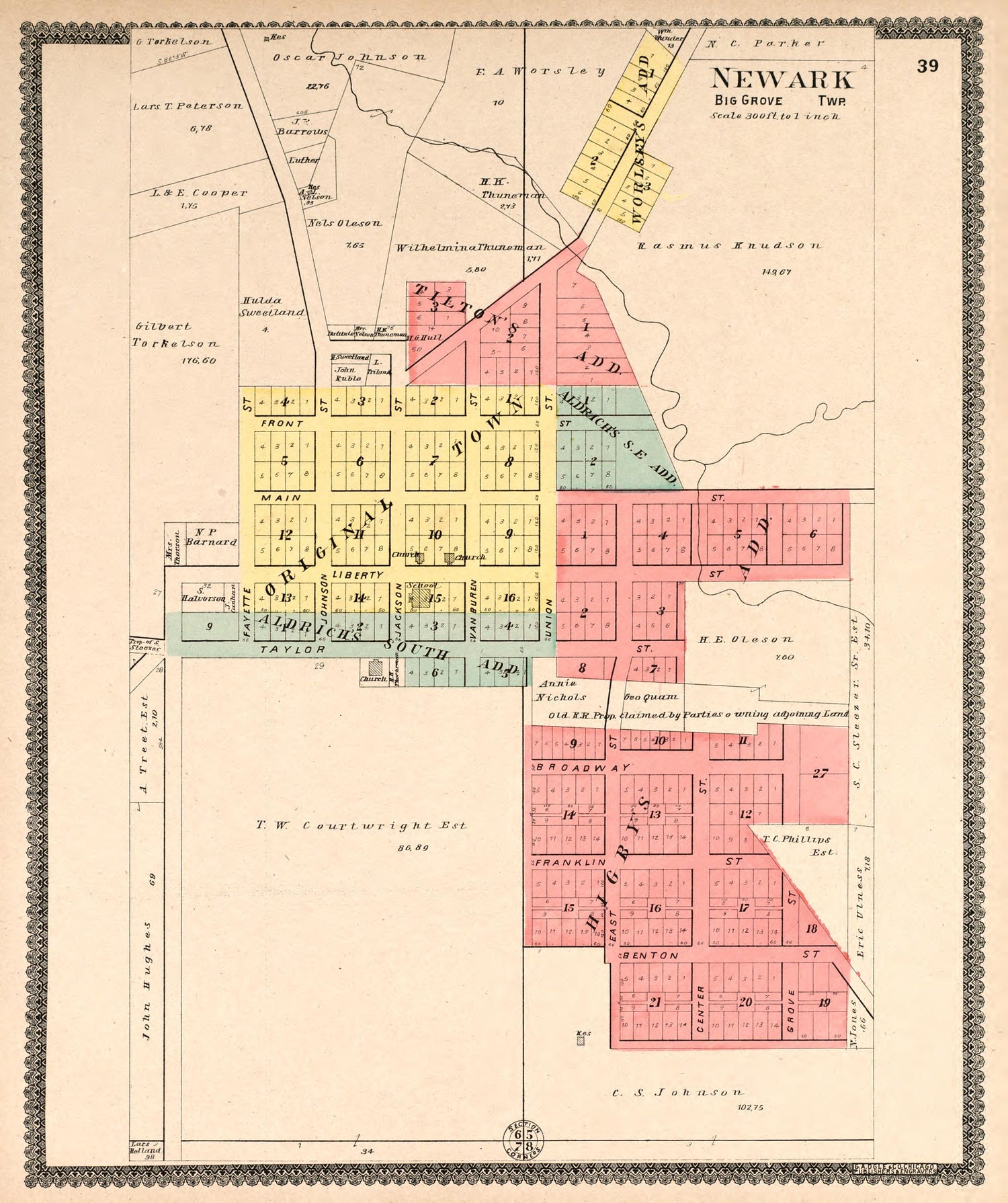 Newark (Big Grove Township) from Standard Atlas of Kendall County, Illinois : Including a Plat Book of the Villages, Cities and Townships of the County, Map of the State, United States and World : Patrons Directory, Reference … 1903 by Relic Map Company