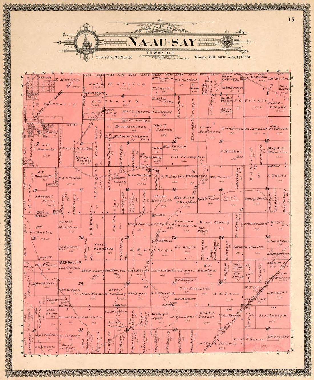 Na-au-say Township from Standard Atlas of Kendall County, Illinois : Including a Plat Book of the Villages, Cities and Townships of the County, Map of the State, United States and World : Patrons Directory, Reference … 1903 by Relic Map Company