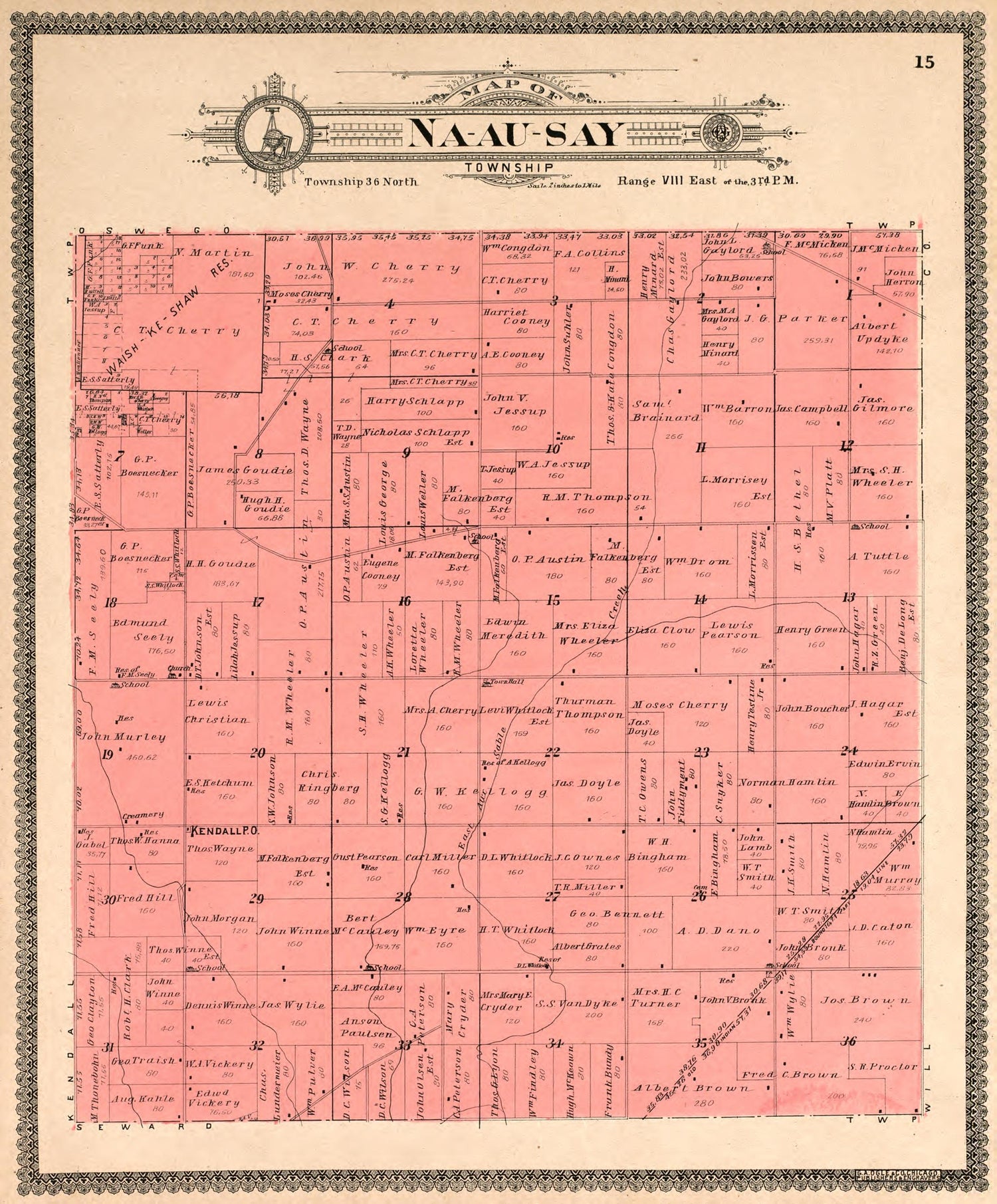 Na-au-say Township from Standard Atlas of Kendall County, Illinois : Including a Plat Book of the Villages, Cities and Townships of the County, Map of the State, United States and World : Patrons Directory, Reference … 1903 by Relic Map Company