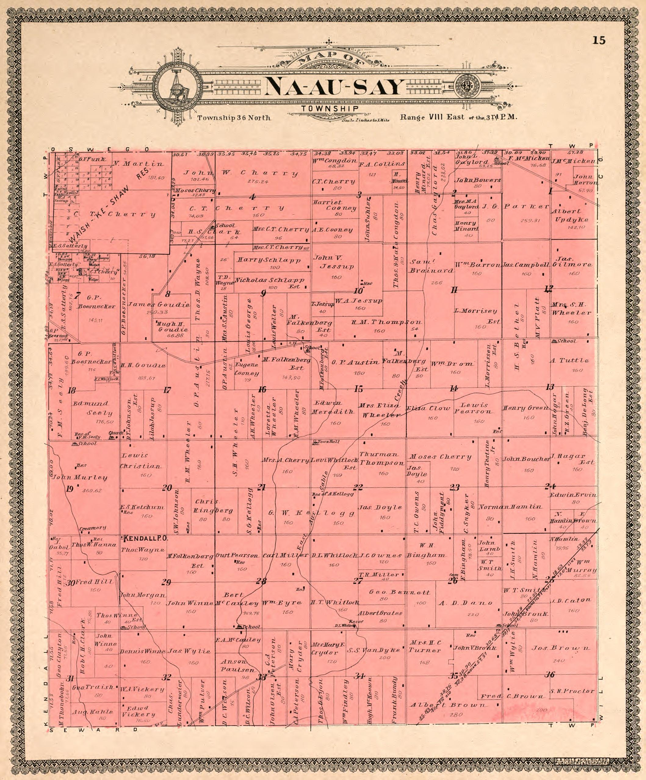 Na-au-say Township from Standard Atlas of Kendall County, Illinois : Including a Plat Book of the Villages, Cities and Townships of the County, Map of the State, United States and World : Patrons Directory, Reference … 1903 by Relic Map Company
