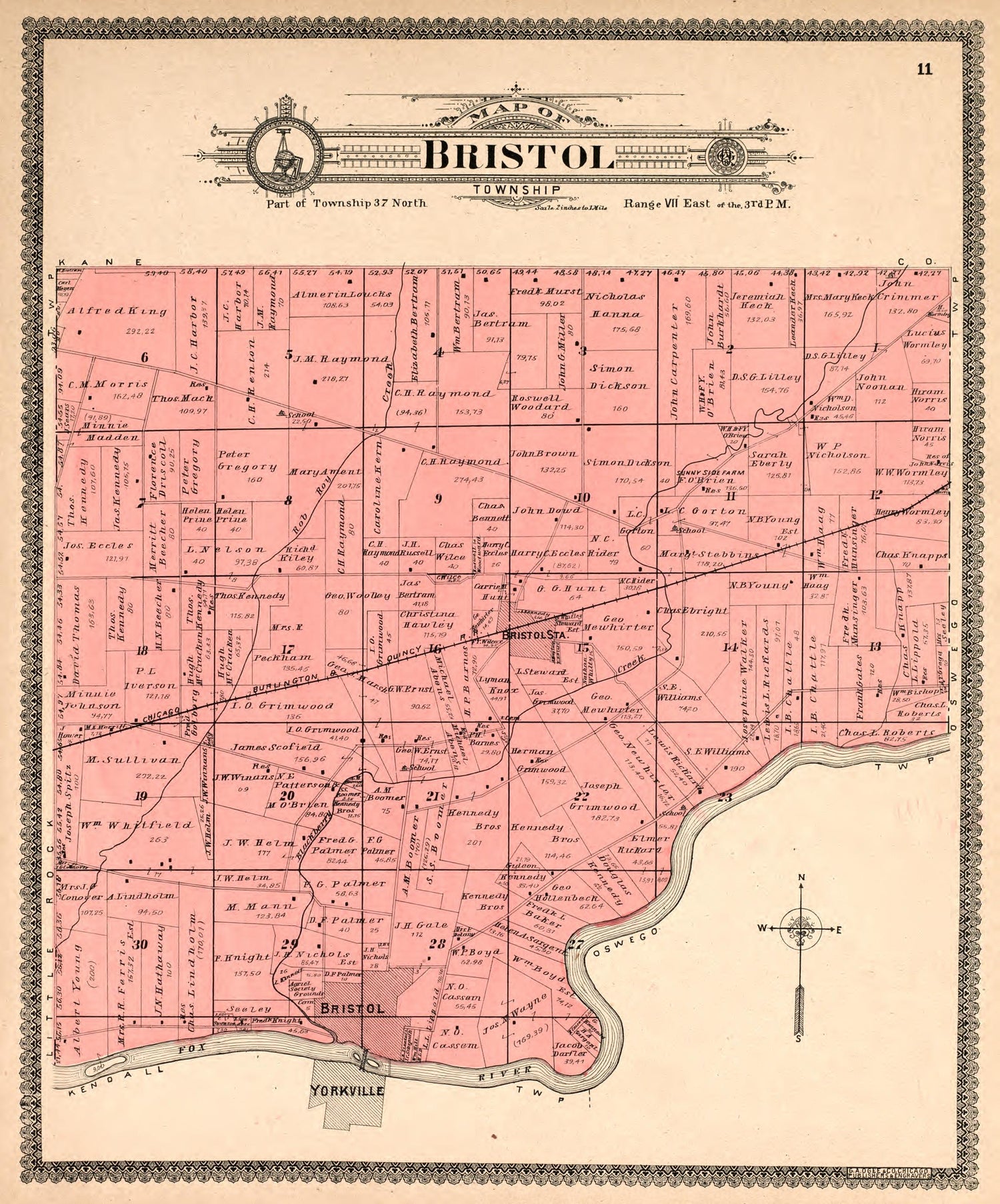 Bristol Township from Standard Atlas of Kendall County, Illinois : Including a Plat Book of the Villages, Cities and Townships of the County, Map of the State, United States and World : Patrons Directory, Reference … 1903 by Relic Map Company