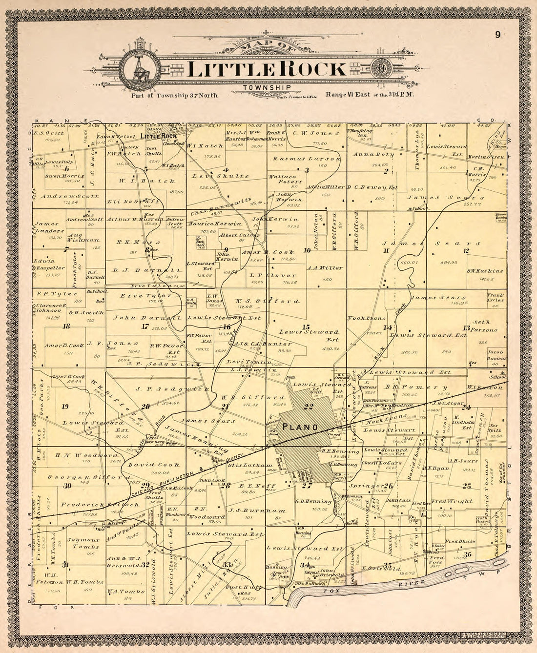 Little Rock Township from Standard Atlas of Kendall County, Illinois : Including a Plat Book of the Villages, Cities and Townships of the County, Map of the State, United States and World : Patrons Directory, Reference … 1903 by Relic Map Company