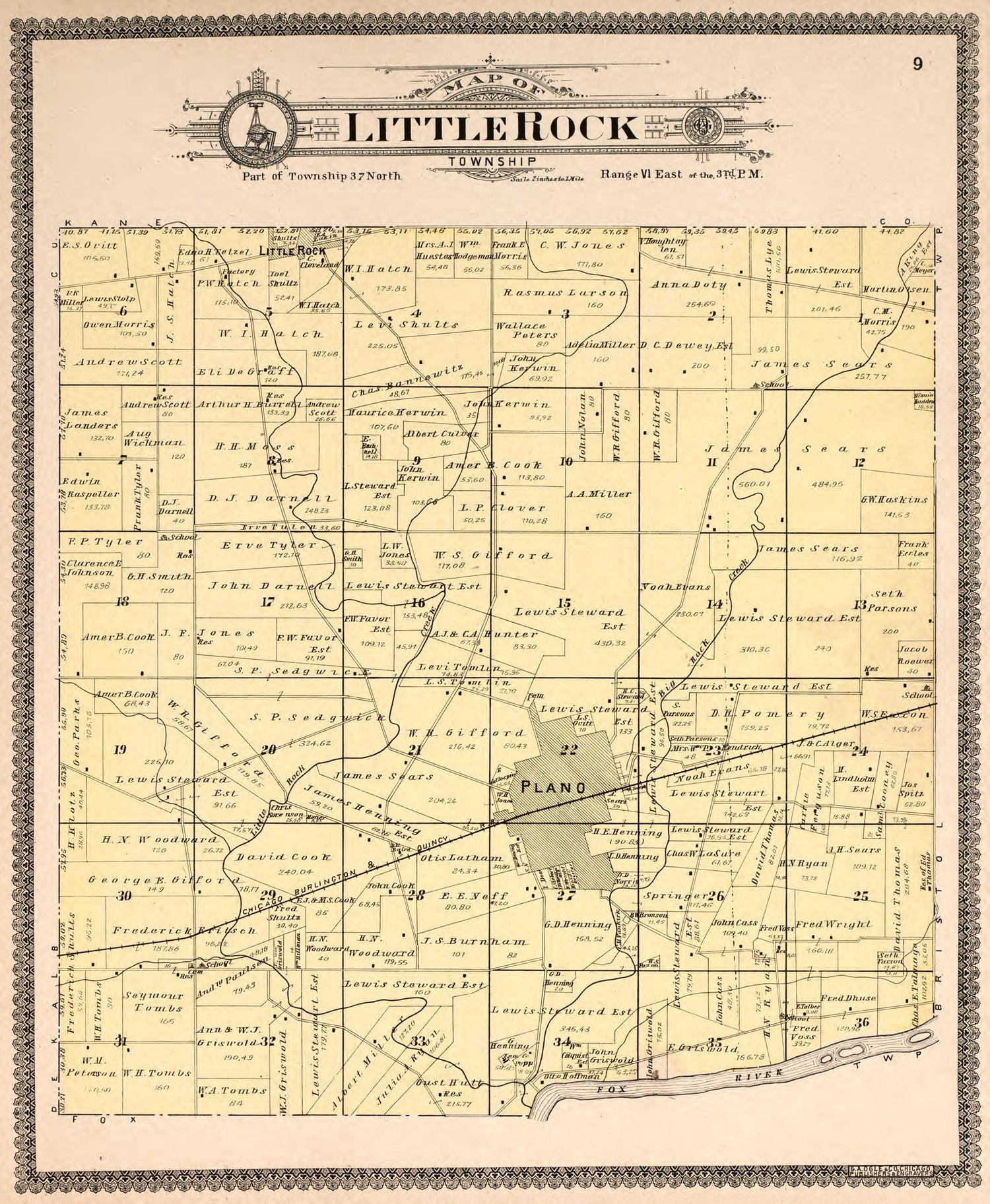 Little Rock Township from Standard Atlas of Kendall County, Illinois : Including a Plat Book of the Villages, Cities and Townships of the County, Map of the State, United States and World : Patrons Directory, Reference … 1903 by Relic Map Company