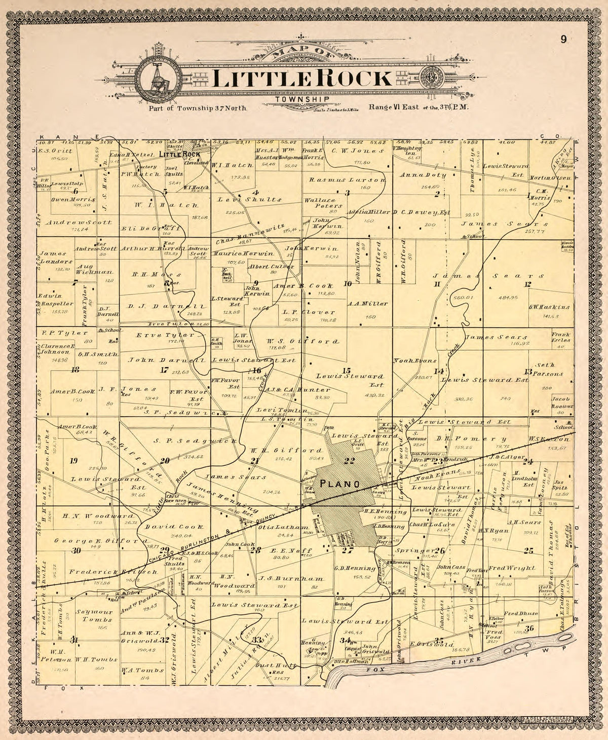 Little Rock Township from Standard Atlas of Kendall County, Illinois : Including a Plat Book of the Villages, Cities and Townships of the County, Map of the State, United States and World : Patrons Directory, Reference … 1903 by Relic Map Company