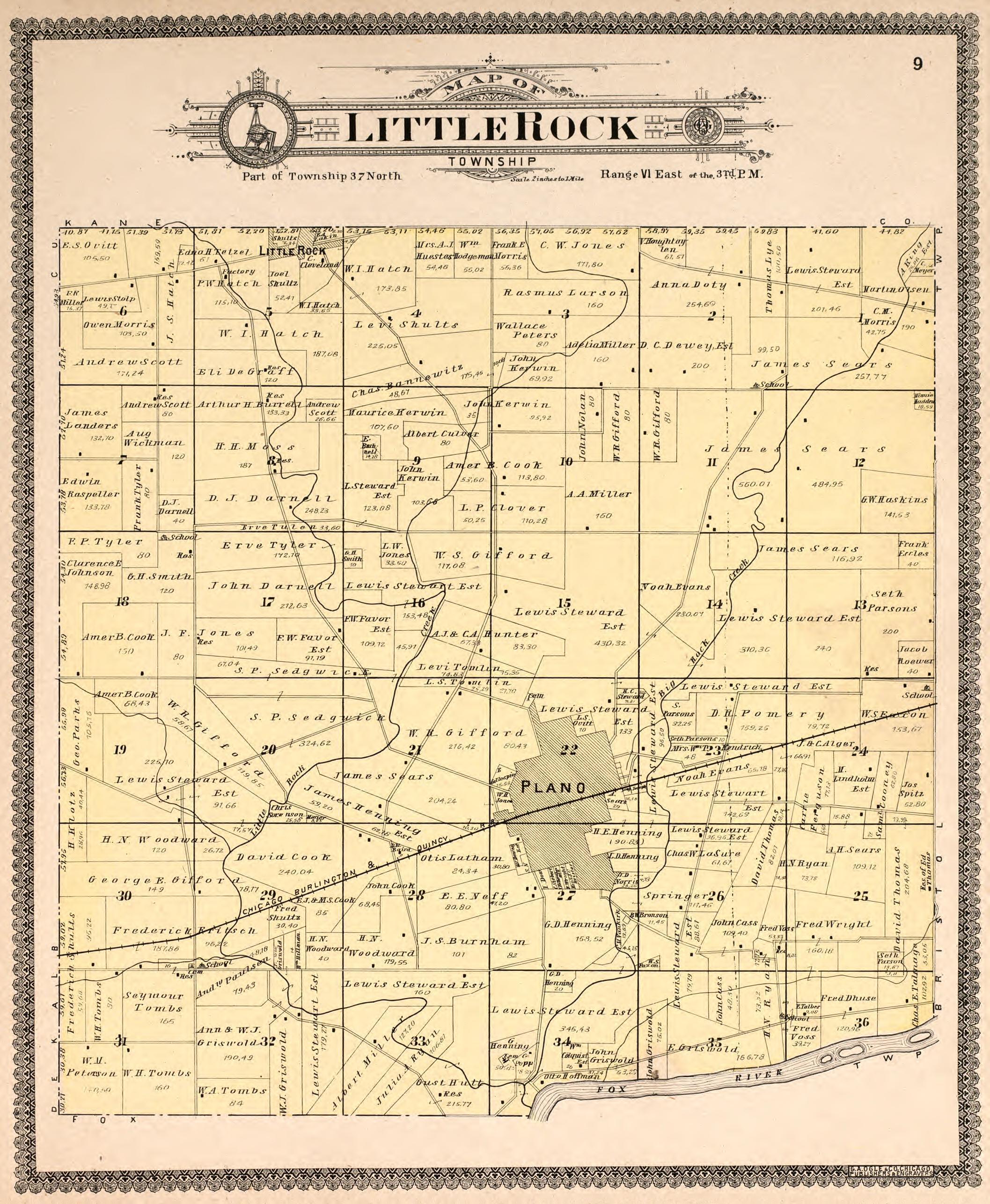 Little Rock Township from Standard Atlas of Kendall County, Illinois : Including a Plat Book of the Villages, Cities and Townships of the County, Map of the State, United States and World : Patrons Directory, Reference … 1903 by Relic Map Company