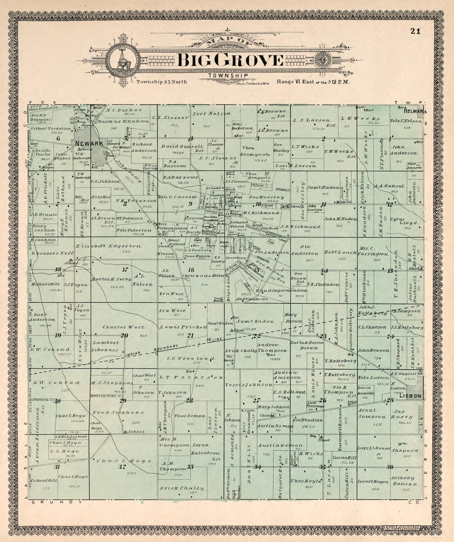 Big Grove Township from Standard Atlas of Kendall County, Illinois : Including a Plat Book of the Villages, Cities and Townships of the County, Map of the State, United States and World : Patrons Directory, Reference … 1903 by Relic Map Company