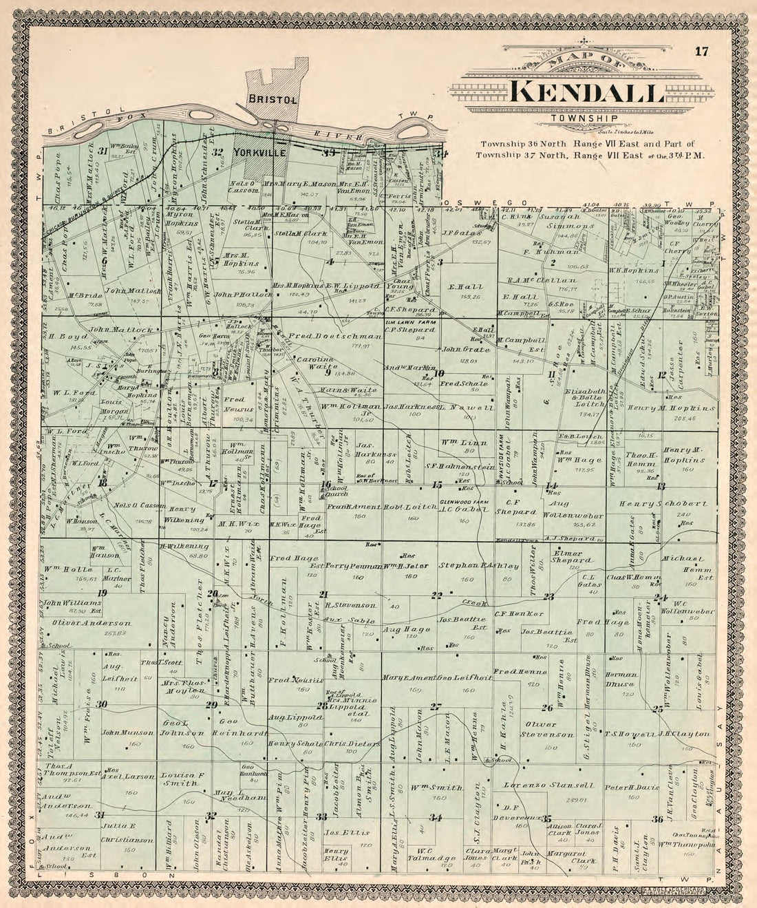 Kendall Township from Standard Atlas of Kendall County, Illinois : Including a Plat Book of the Villages, Cities and Townships of the County, Map of the State, United States and World : Patrons Directory, Reference … 1903 by Relic Map Company