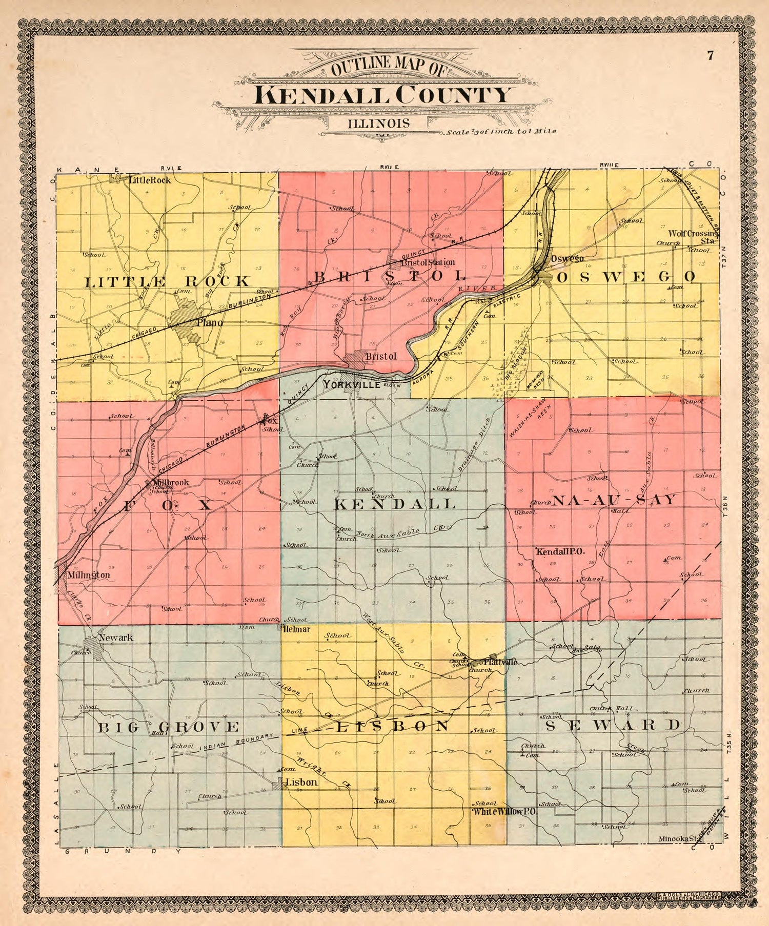 Outline Map of Kendall County from Standard Atlas of Kendall County, Illinois : Including a Plat Book of the Villages, Cities and Townships of the County, Map of the State, United States and World : Patrons Directory, Reference … 1903 by Relic Map Company