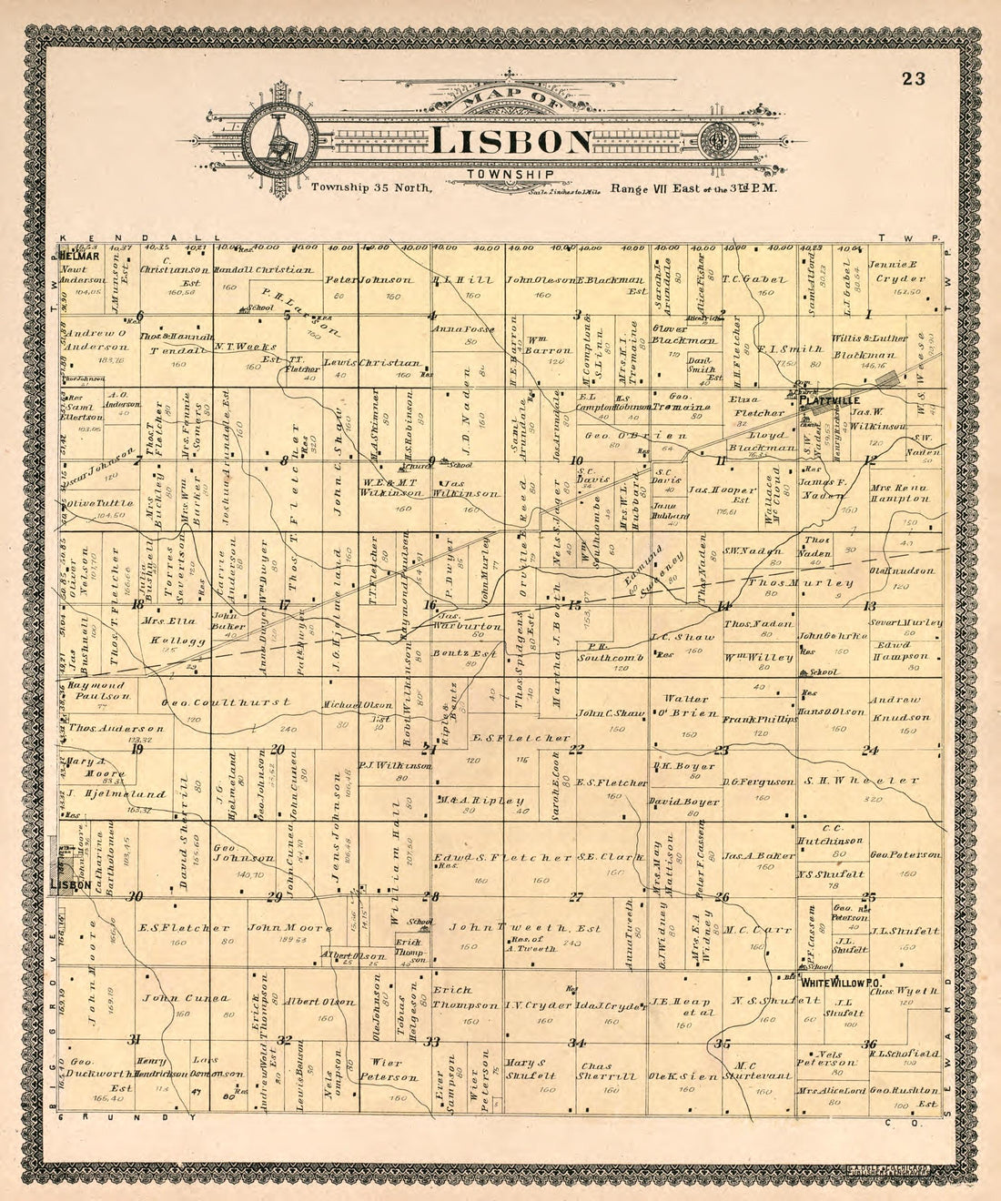 Lisbon Township from Standard Atlas of Kendall County, Illinois : Including a Plat Book of the Villages, Cities and Townships of the County, Map of the State, United States and World : Patrons Directory, Reference … 1903 by Relic Map Company