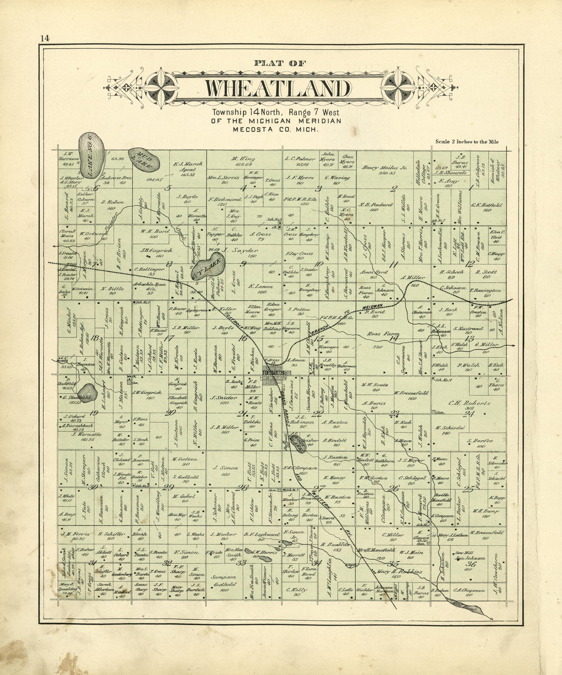Plat of Wheatland from Plat Book of Mecosta County, Michigan 1900 by Relic Map Company