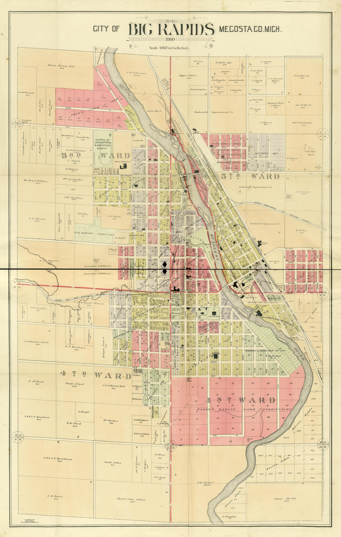 City of Big Rapids from Plat Book of Mecosta County, Michigan 1900 by Relic Map Company