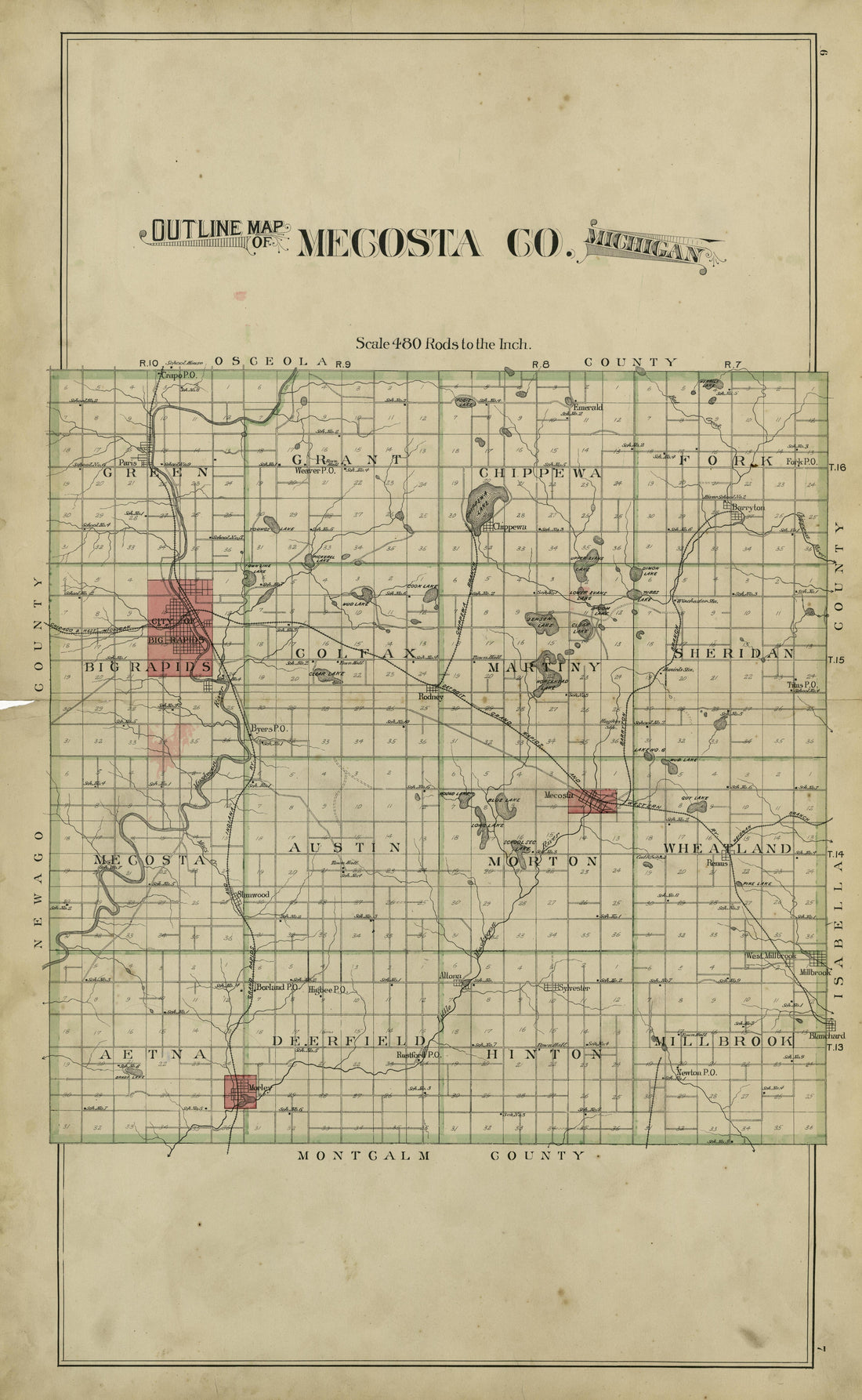 Outline Map of Mecosta, County Michigan from Plat Book of Mecosta County, Michigan 1900 by Relic Map Company