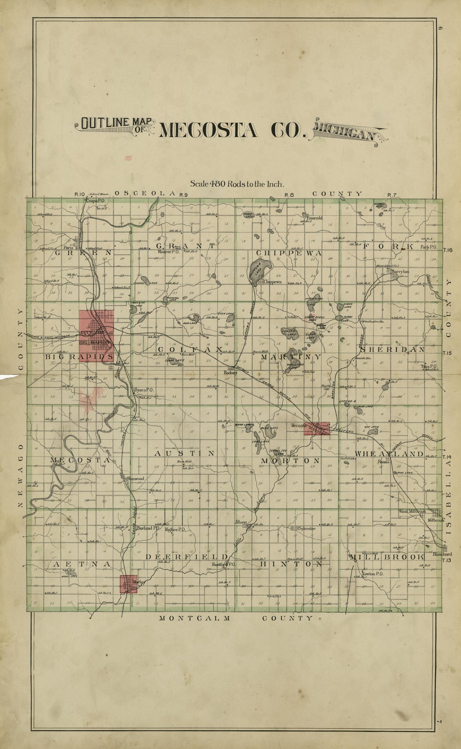 Outline Map of Mecosta, County Michigan from Plat Book of Mecosta County, Michigan 1900 by Relic Map Company