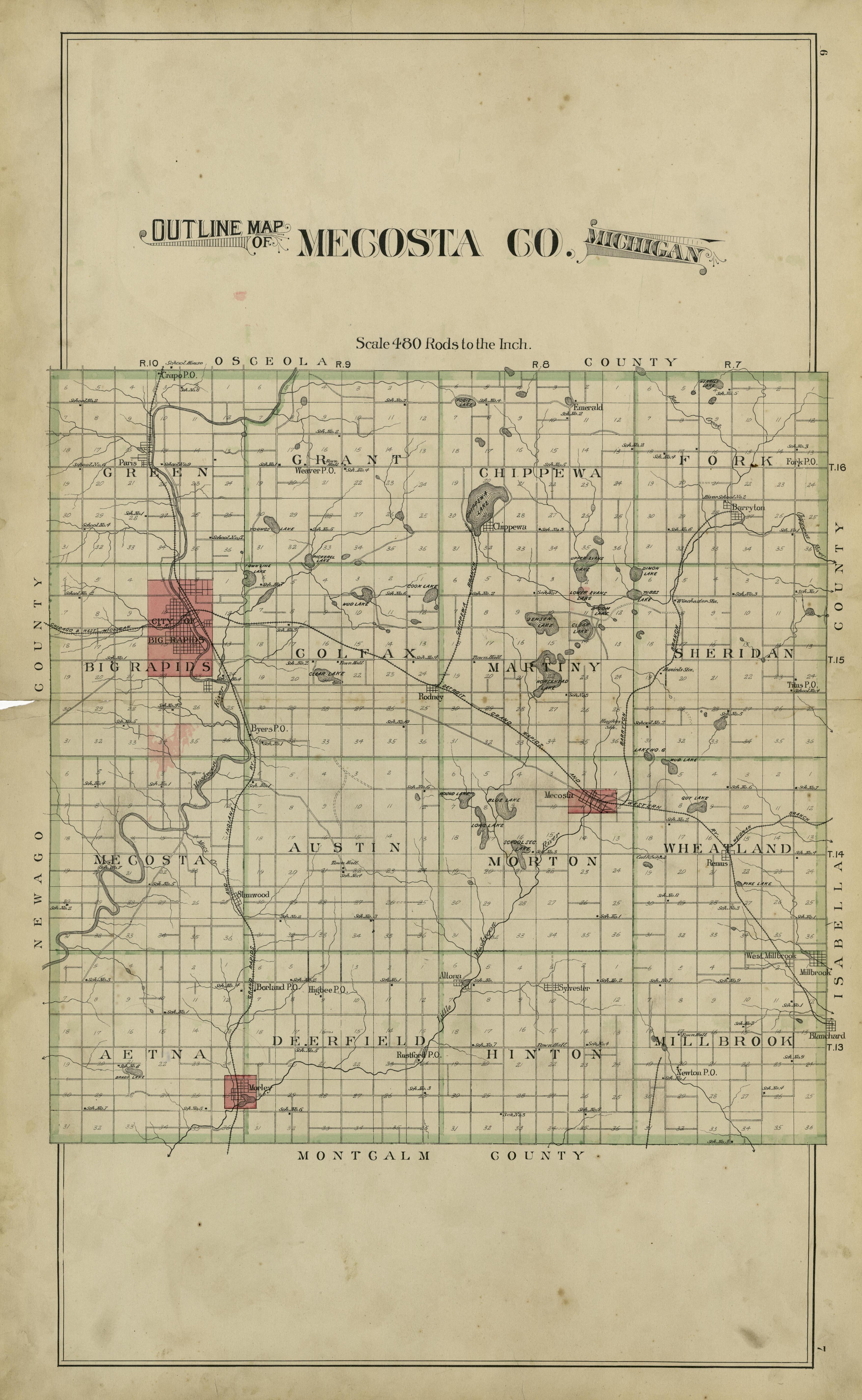 Outline Map of Mecosta, County Michigan from Plat Book of Mecosta County, Michigan 1900 by Relic Map Company