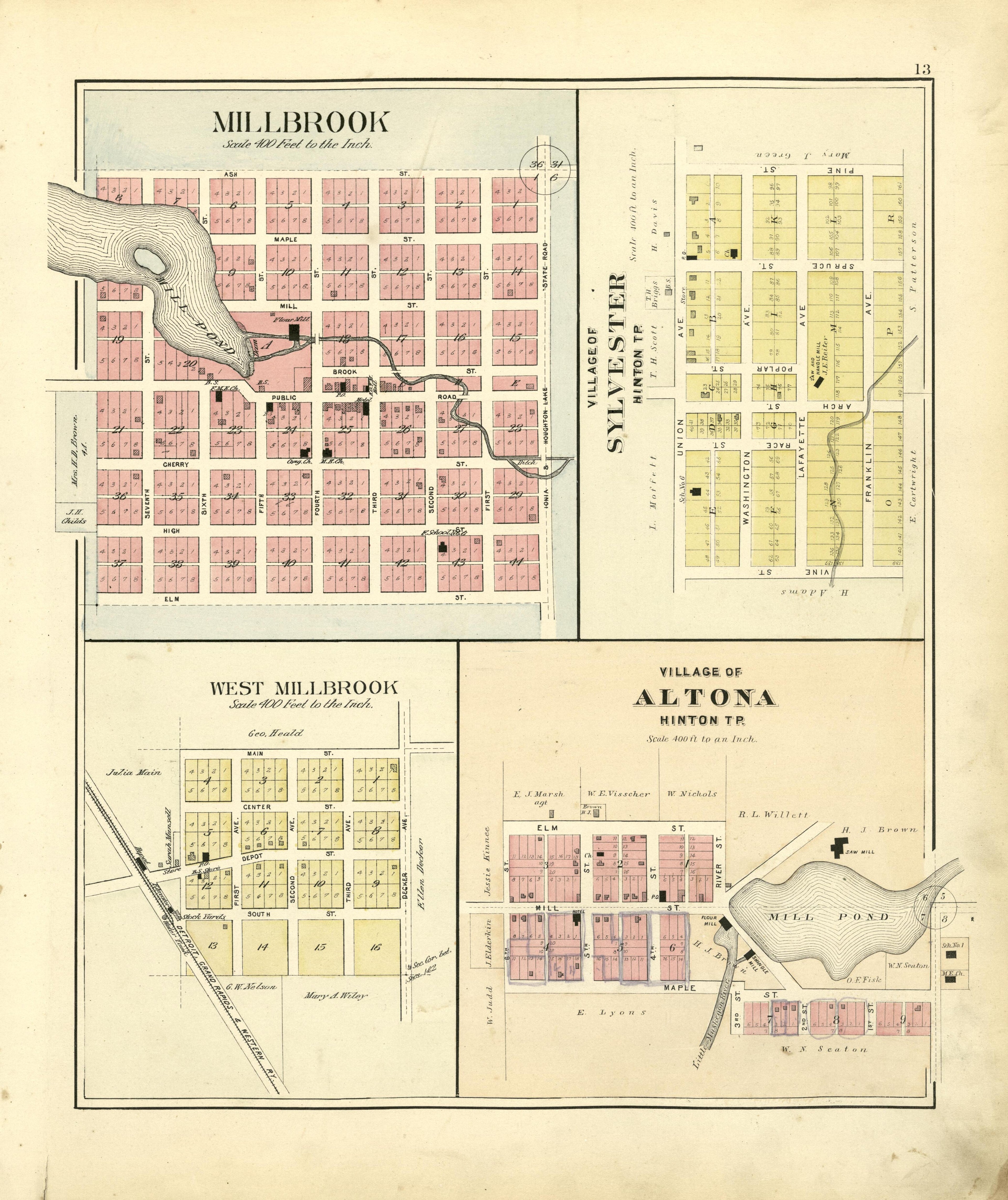 Millbrook, Village of Sylvester, Village of Altona, West Millbrook from Plat Book of Mecosta County, Michigan 1900 by Relic Map Company
