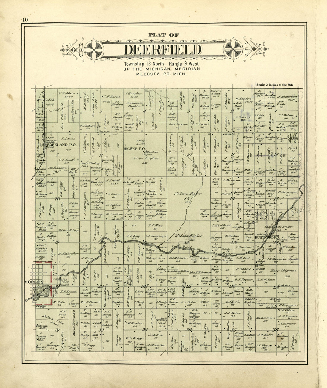 Plat of Deerfield from Plat Book of Mecosta County, Michigan 1900 by Relic Map Company