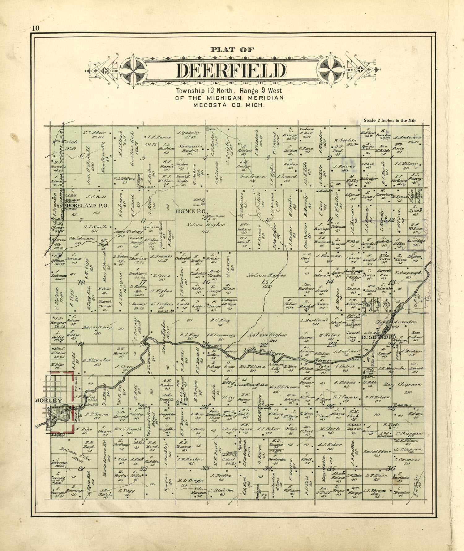 Plat of Deerfield from Plat Book of Mecosta County, Michigan 1900 by Relic Map Company