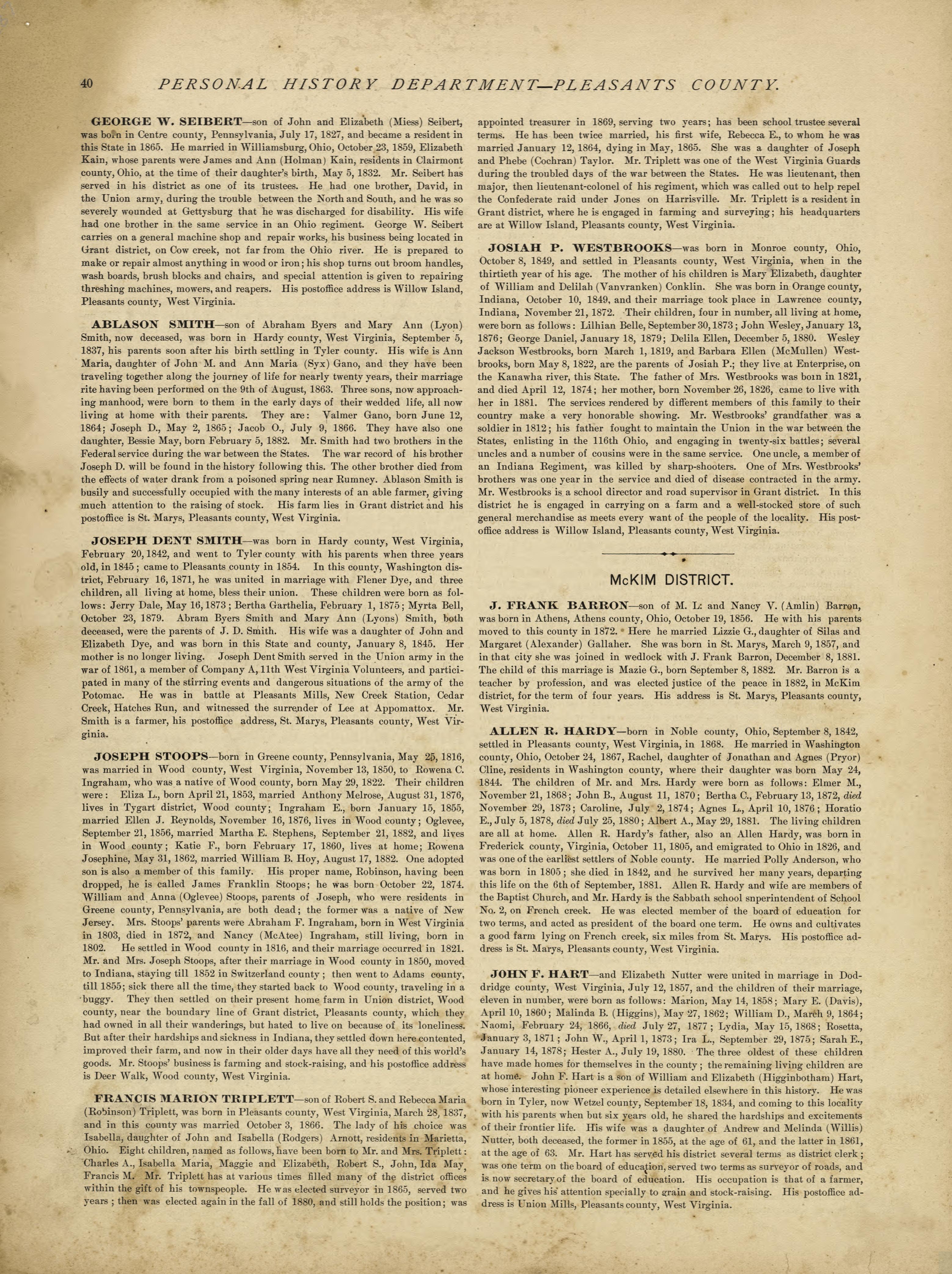 This old map of Pleasants County, , West Virginia, Wood County was created by H.H. Hardesty (Firm) in 1882