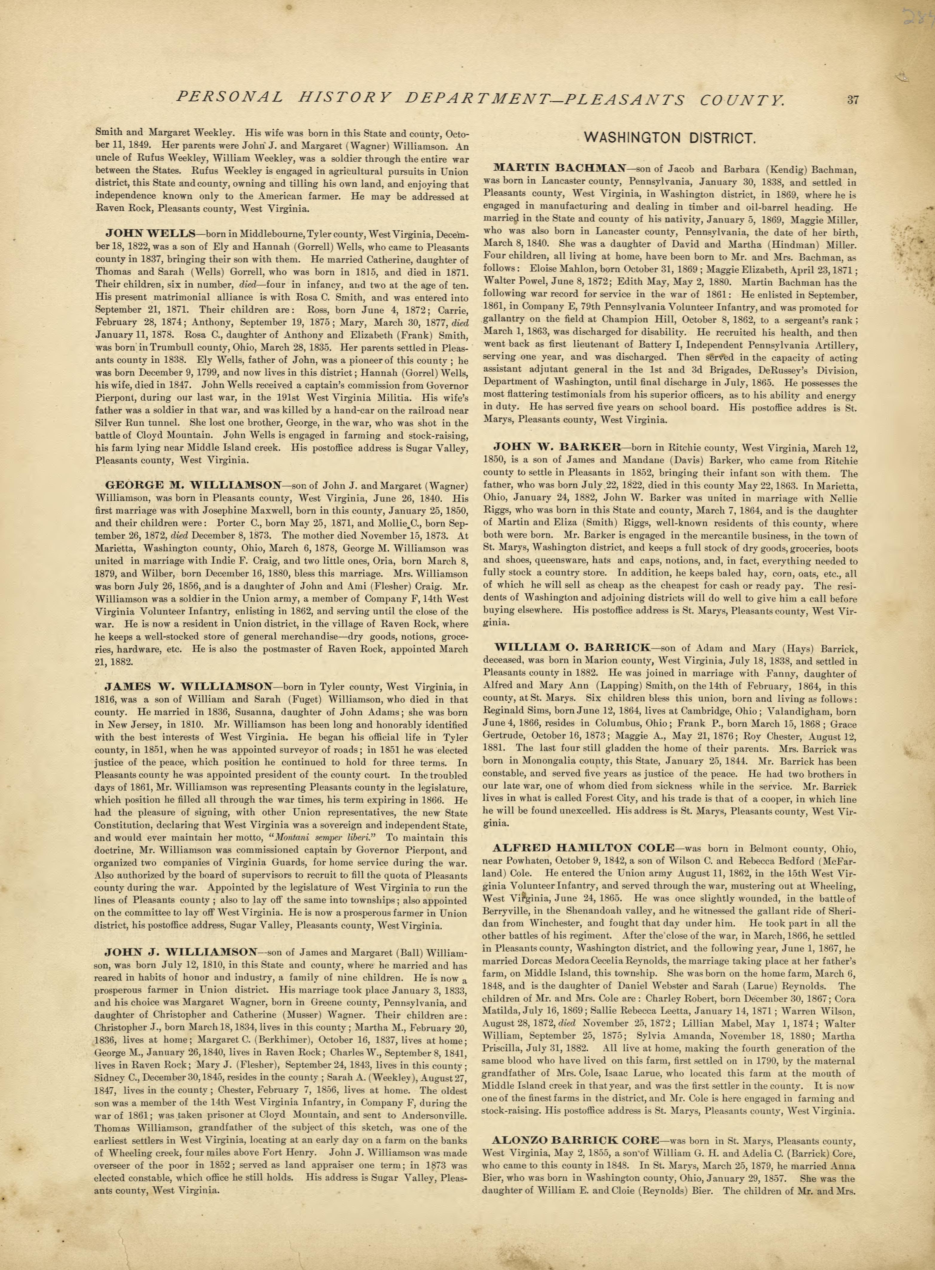 This old map of Pleasants County, , West Virginia, Wood County was created by H.H. Hardesty (Firm) in 1882