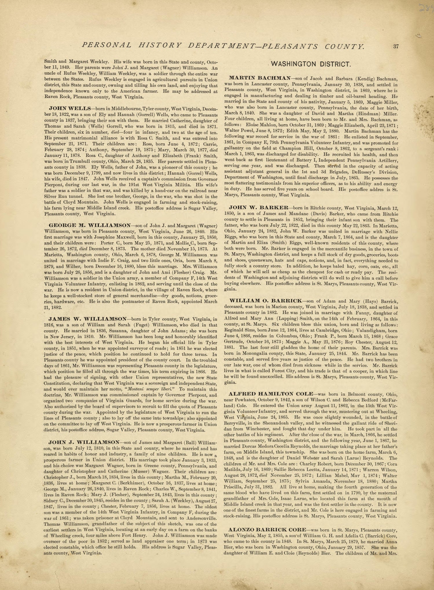 This old map of Pleasants County, , West Virginia, Wood County was created by H.H. Hardesty (Firm) in 1882